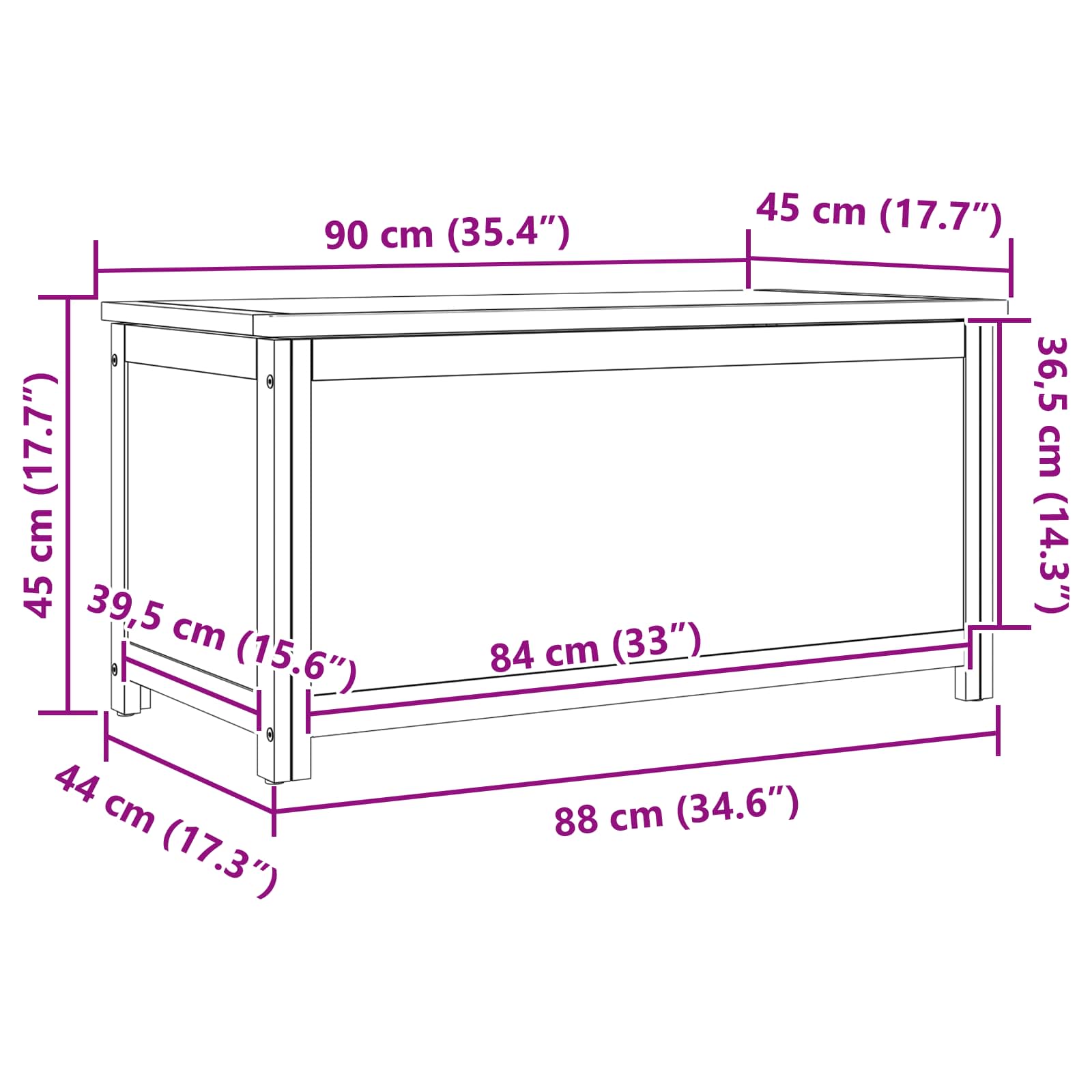 Aufbewahrungsbox 90 x 45 x 45 cm Massives Eichenholz
