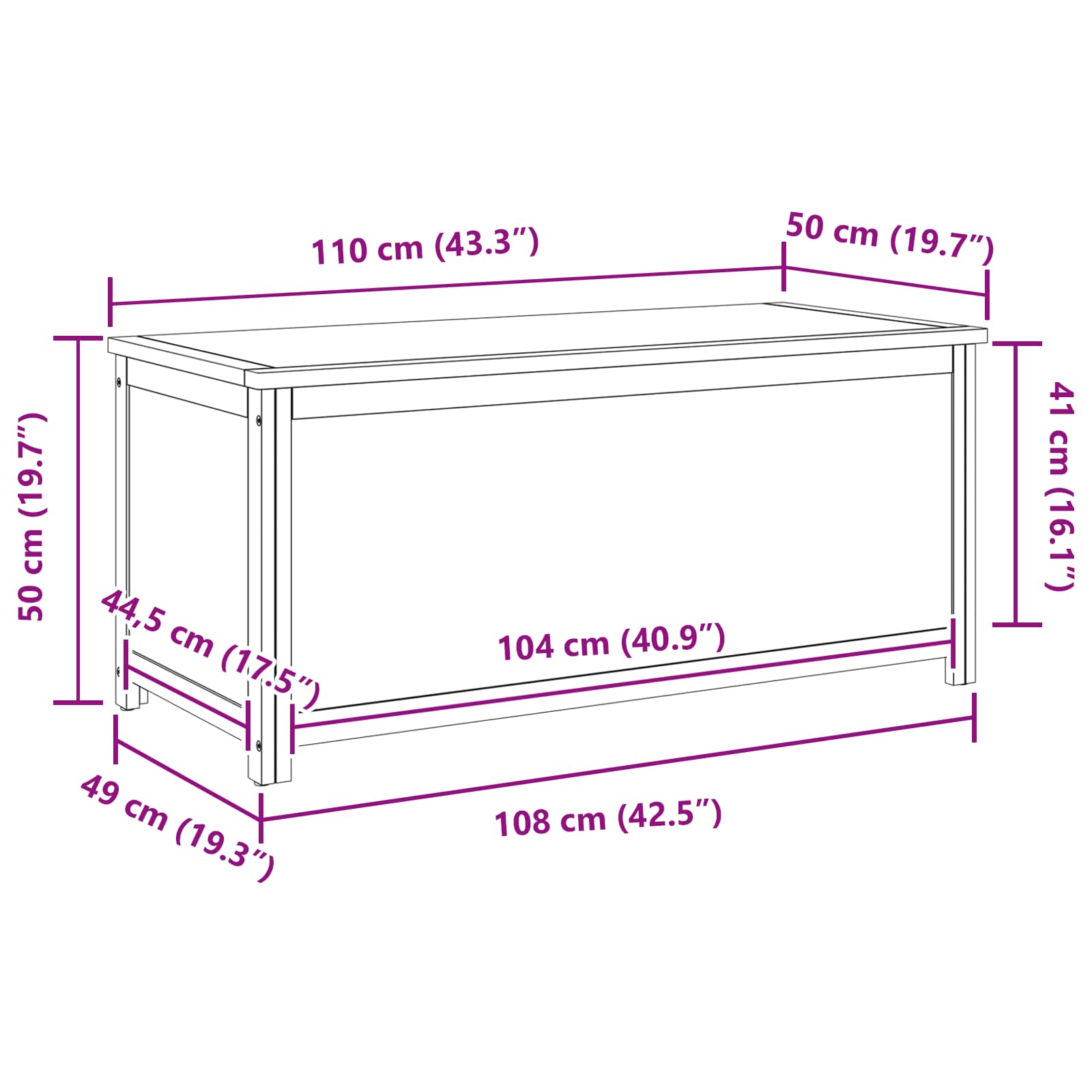 Aufbewahrungsbox 110 x 45 x 45 cm Massives Eichenholz