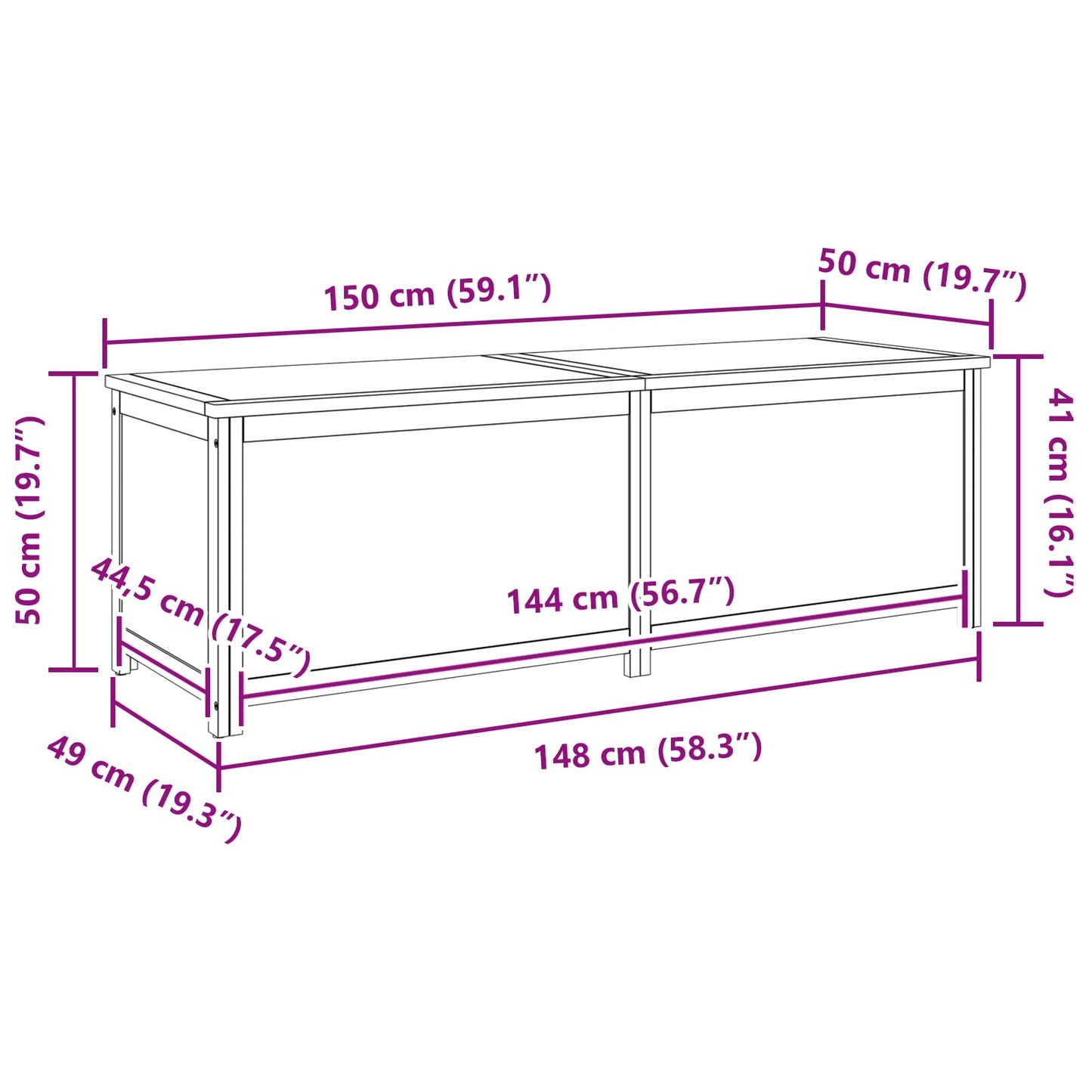 Aufbewahrungsbox 150 x 45 x 45 cm Massives Eichenholz