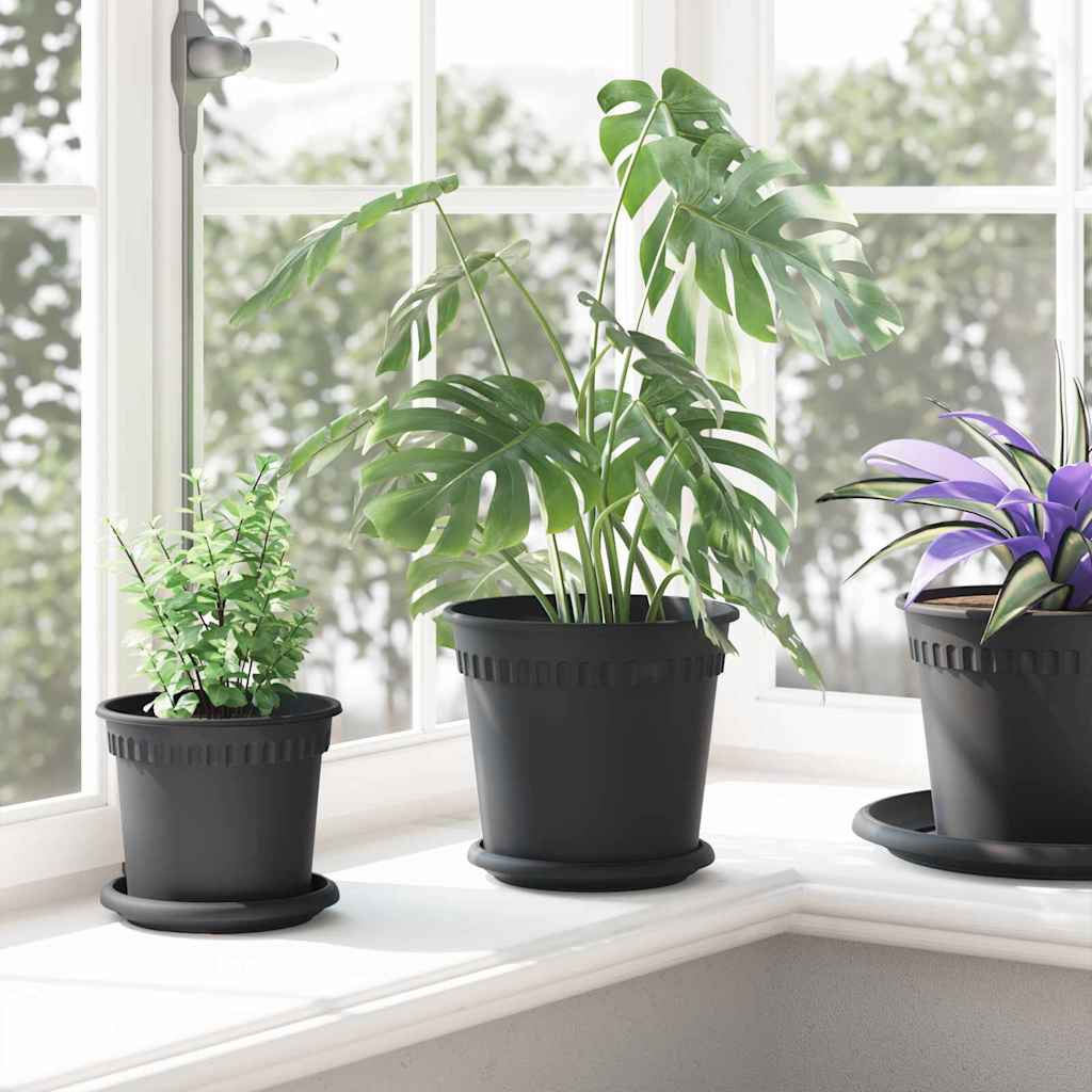 Runder Blumentopf 6 Stk. Schwarz Ø 19 x 16 cm Kunststoff