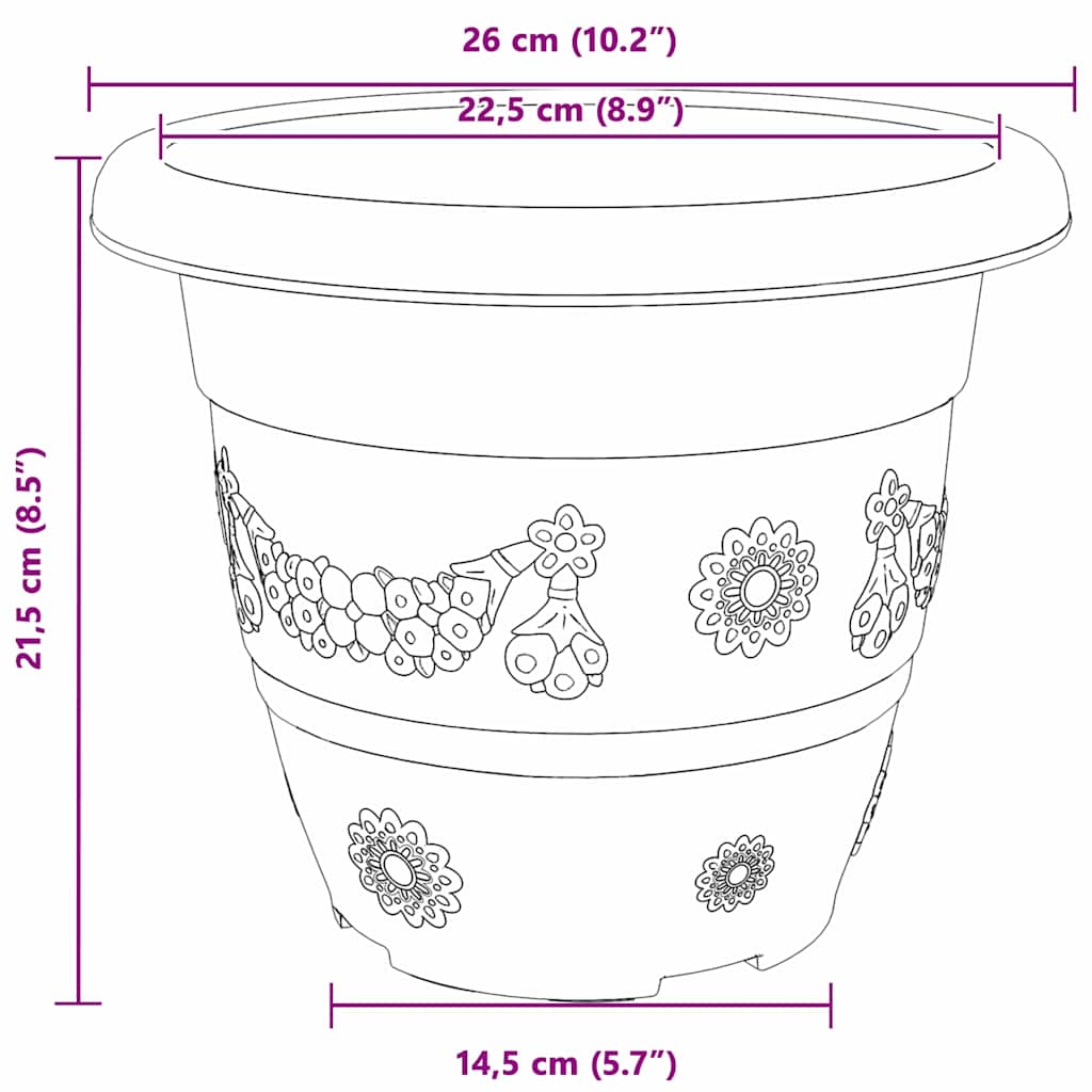 Runder Blumentopf 6 stk. Ziegelrot Ø 26 x 21,5 cm Kunststoff