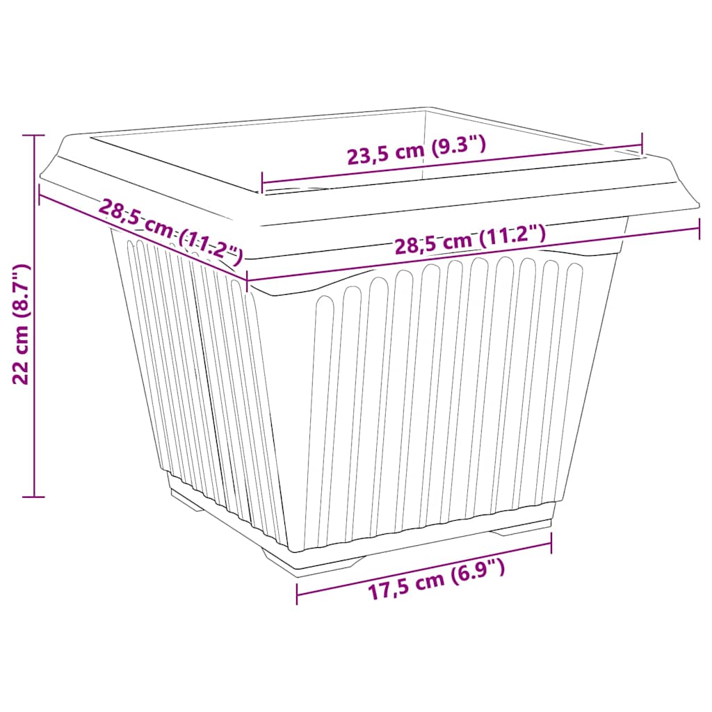 Quadratischer Blumentopf 24 Stk. Ziegelrot 28,5 x 28,5 x 22 cm
