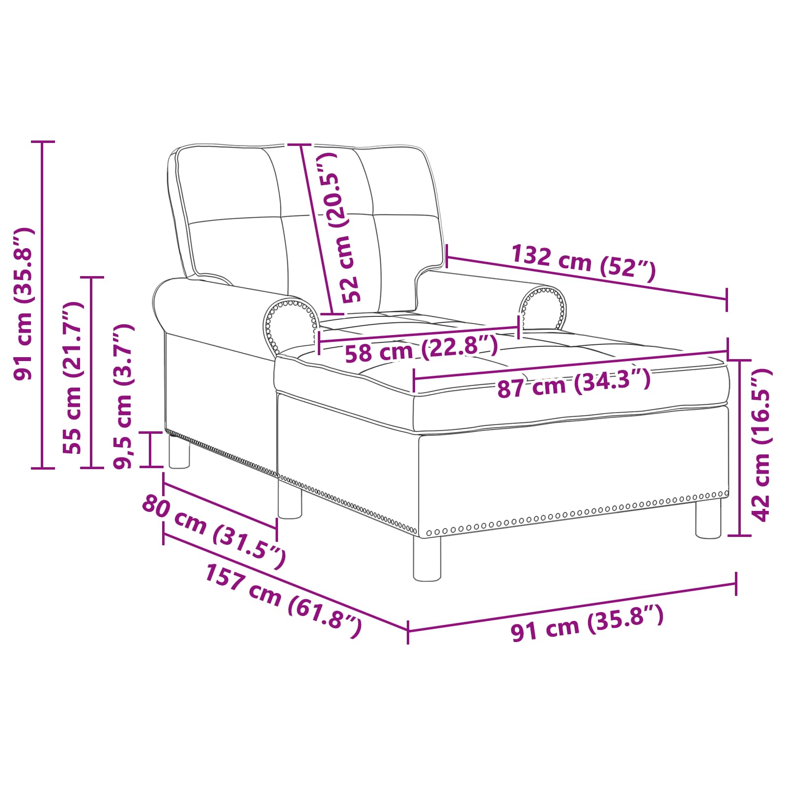 Lounge-Liege Schwarz Stoff 91 x 157 x 91 cm