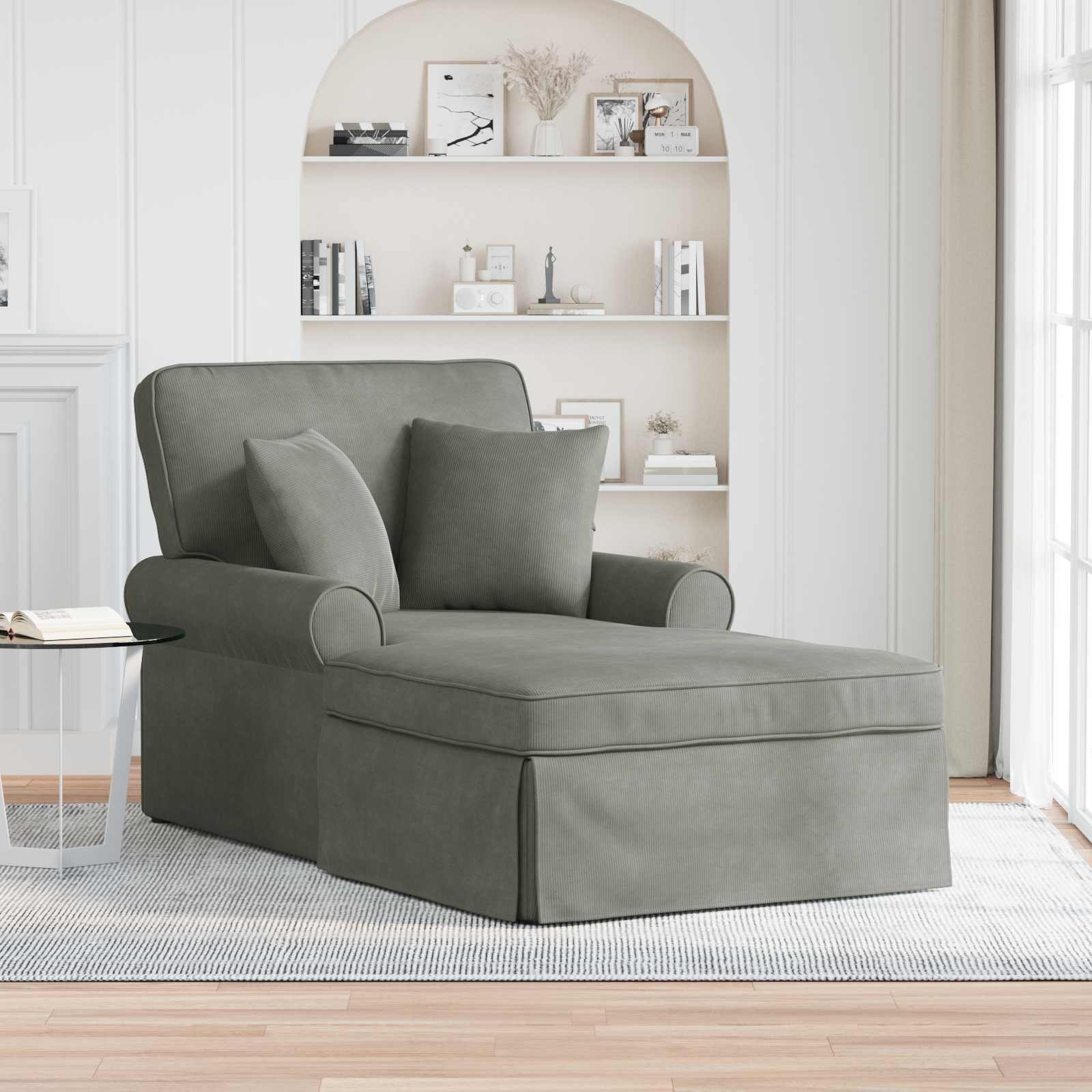 Chaise Lounge mit Rock 3 Stk. Hellgrau Cordstoff