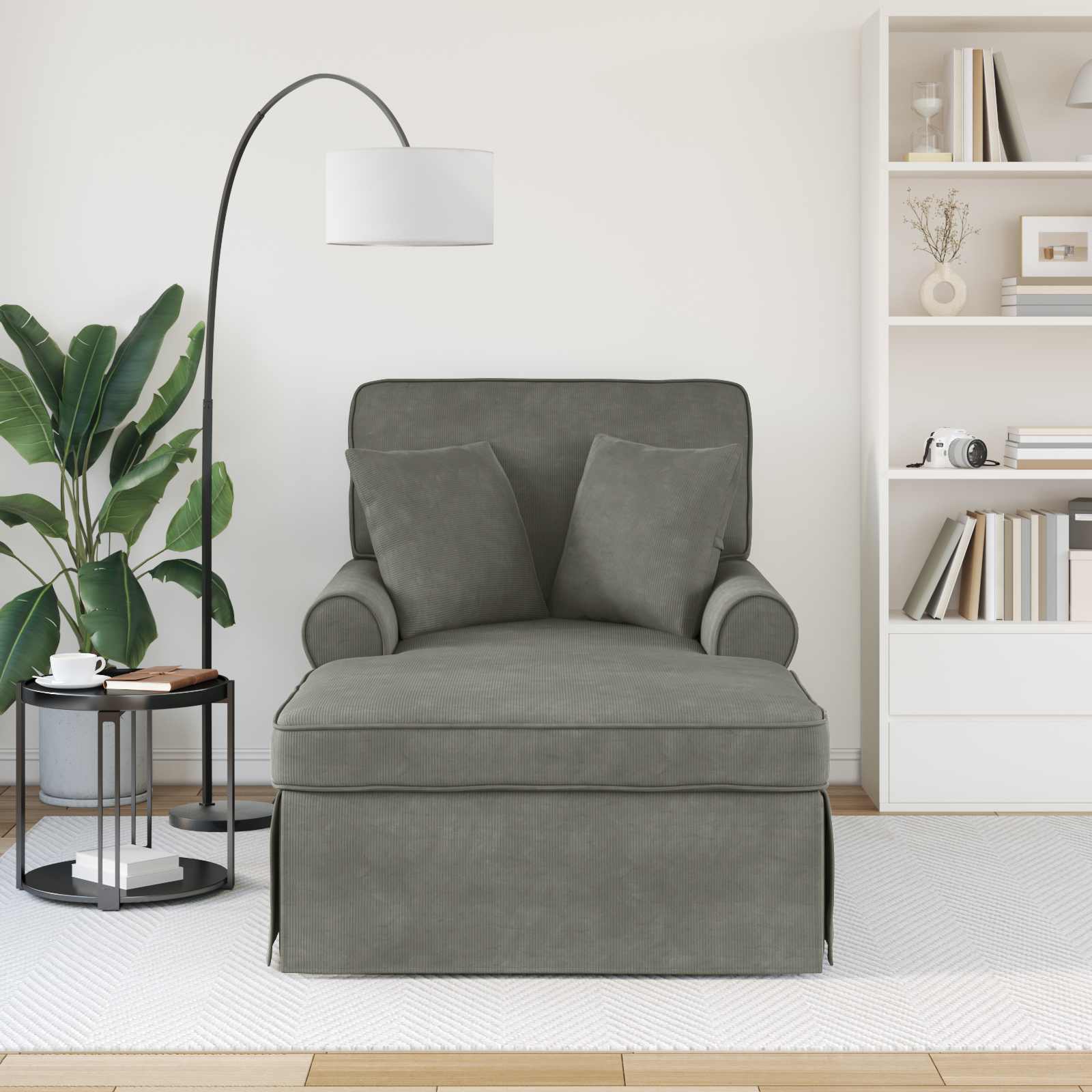 Chaise Lounge mit Rock 3 Stk. Hellgrau Cordstoff