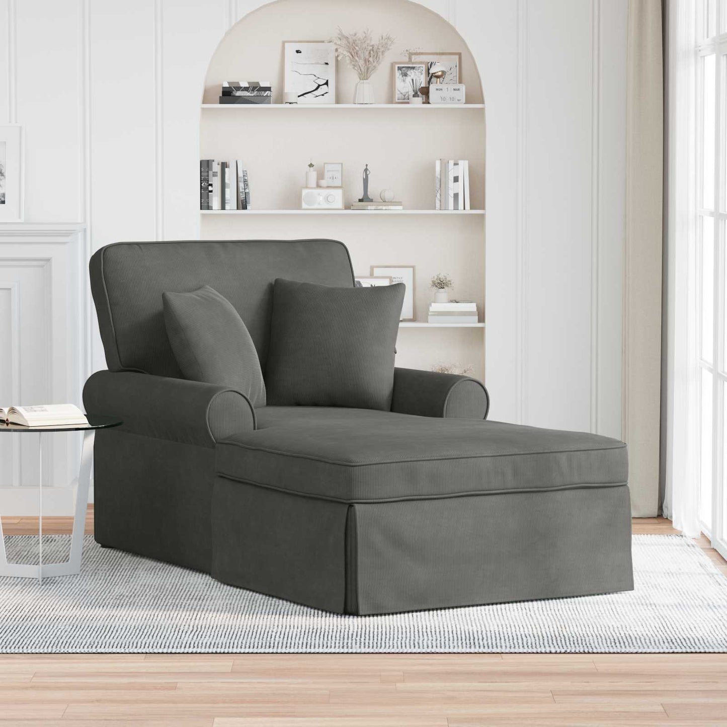 Chaise Lounge mit Rock 3 Stk. Dunkelgrau Cordstoff