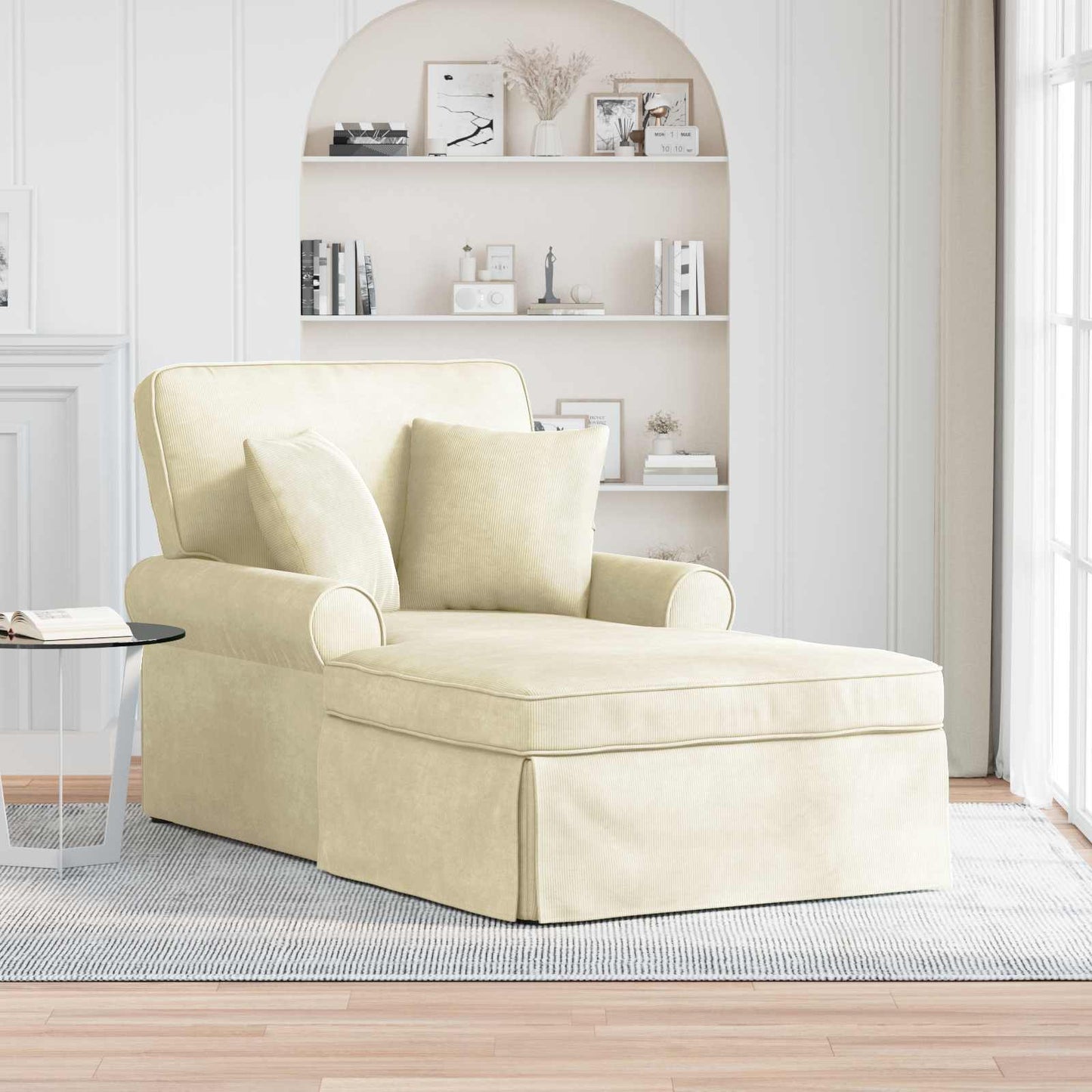 Chaise Lounge mit Rock 3 Stk. Creme Cordstoff 91 x 157 x 91 cm