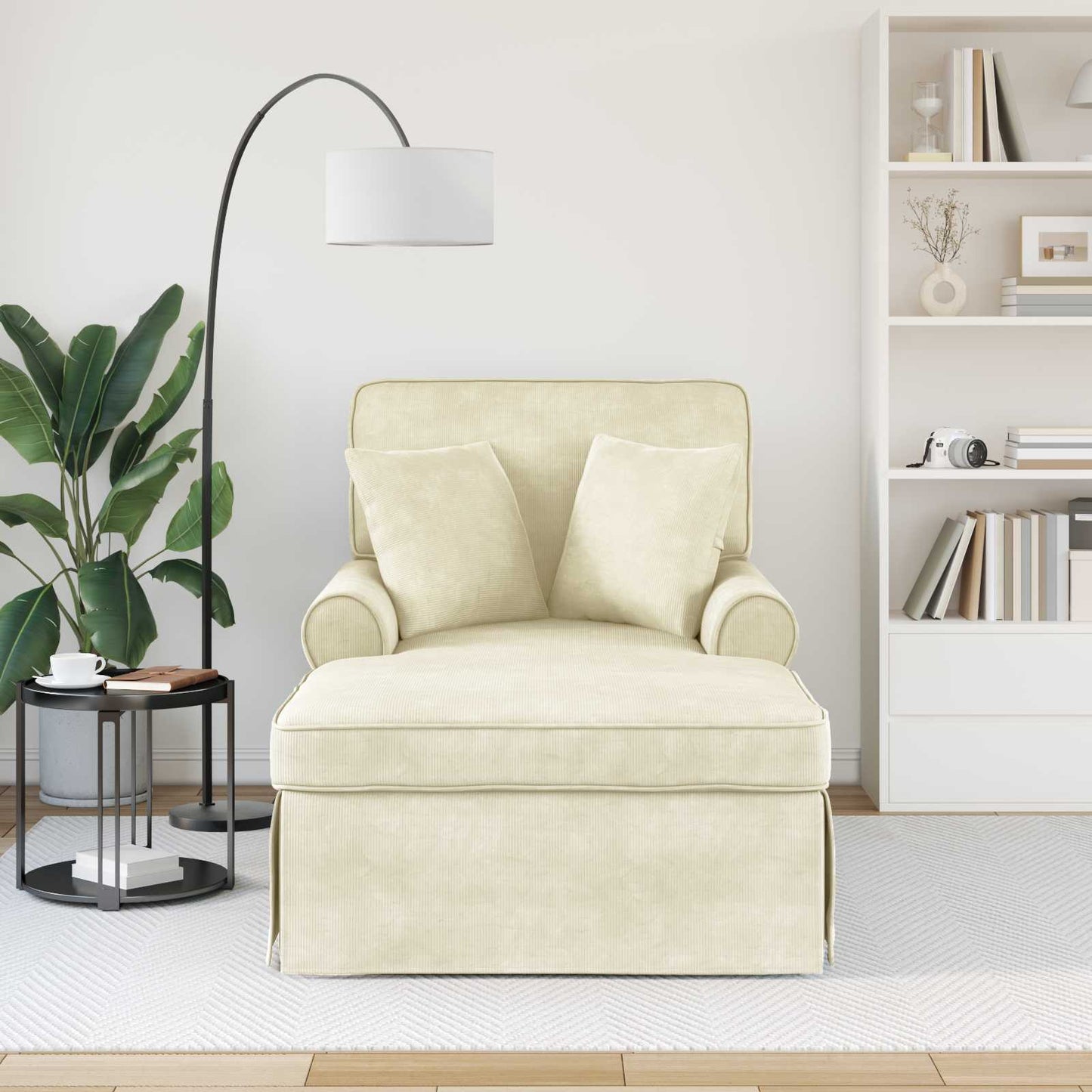 Chaise Lounge mit Rock 3 Stk. Creme Cordstoff 91 x 157 x 91 cm