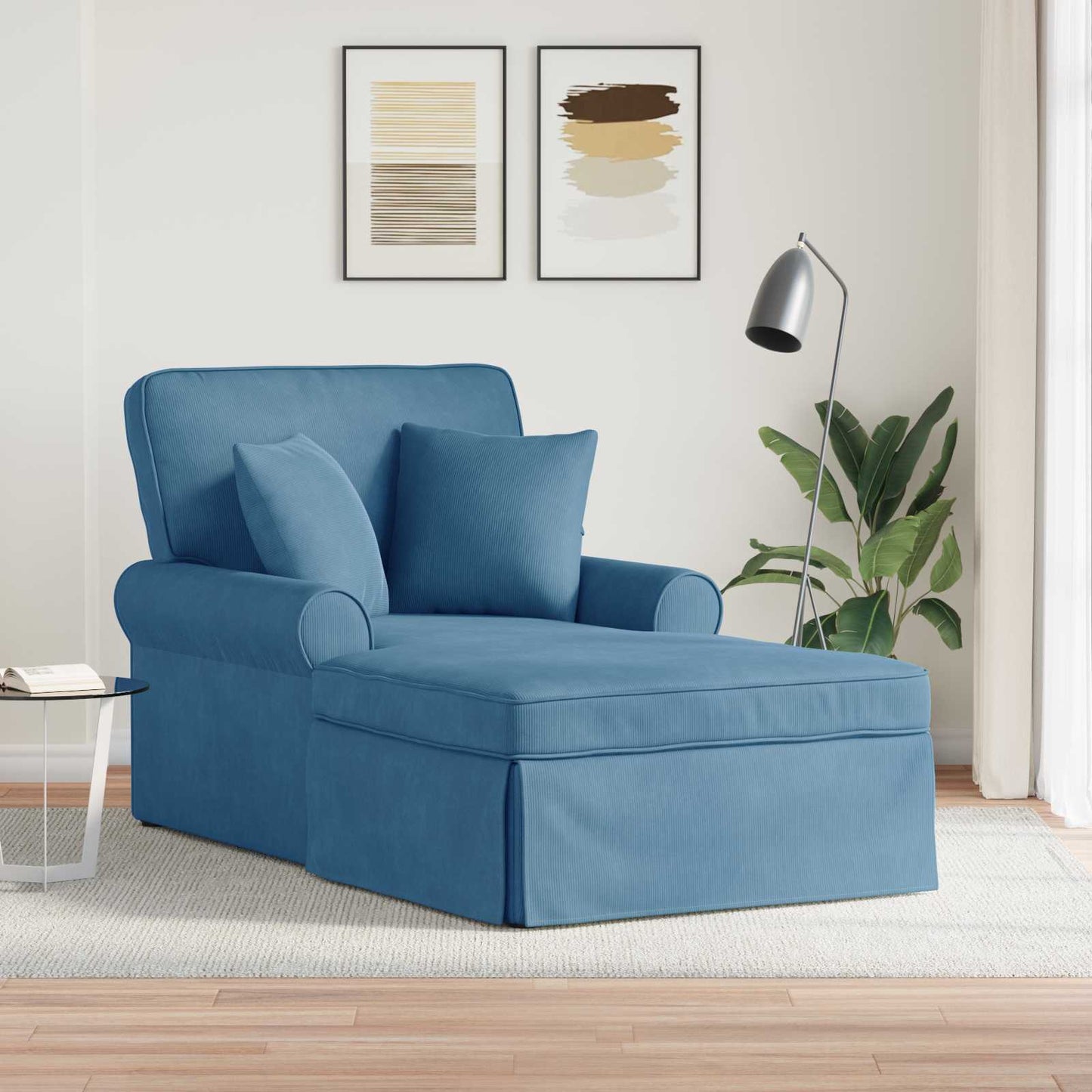 Chaise Lounge mit Rock 3 Stk. Blau Cordstoff 91 x 157 x 91 cm