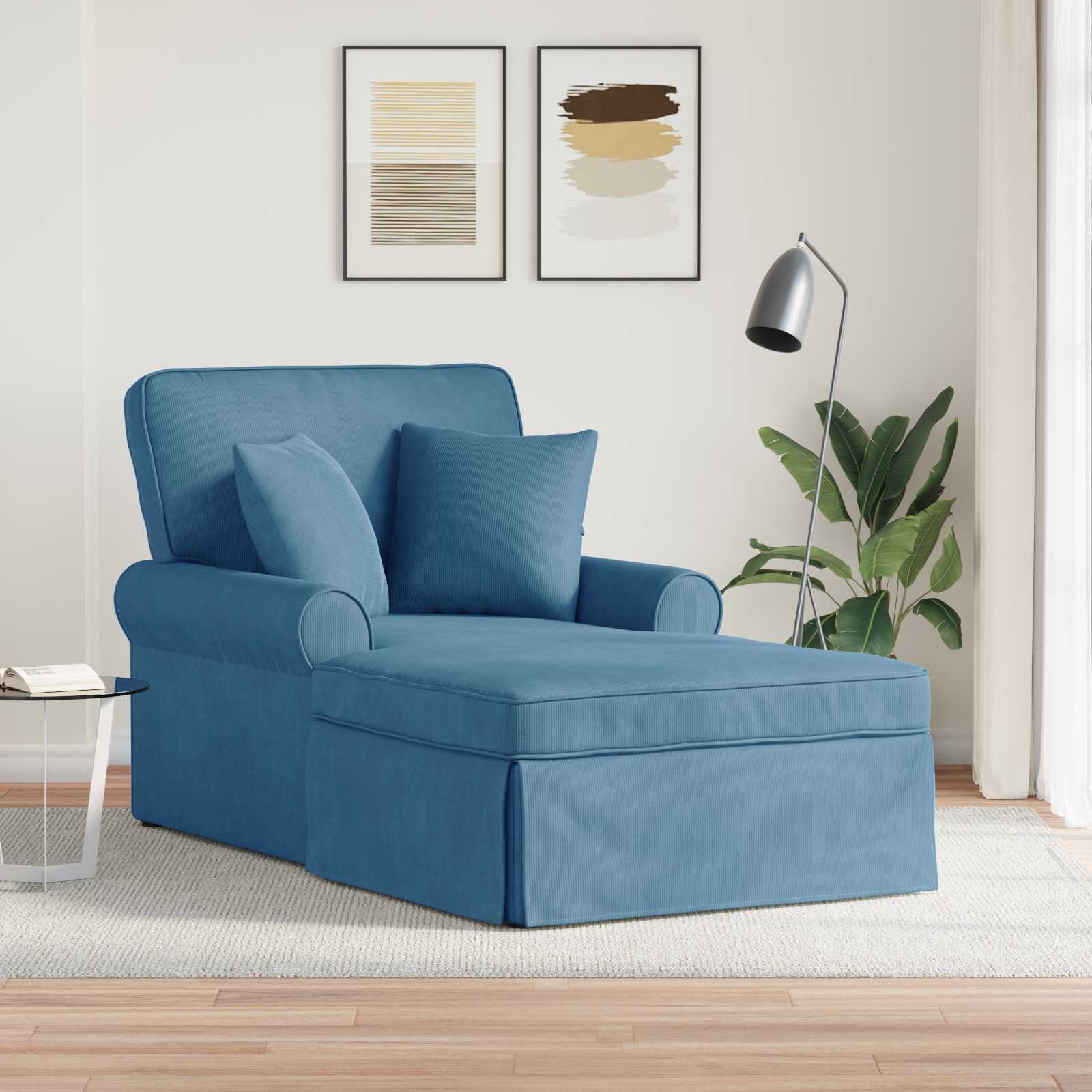Chaise Lounge mit Rock 3 Stk. Blau Cordstoff 91 x 157 x 91 cm
