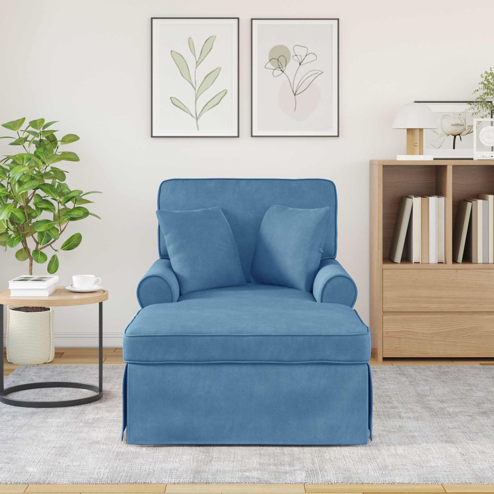 Chaise Lounge mit Rock 3 Stk. Blau Cordstoff 91 x 157 x 91 cm