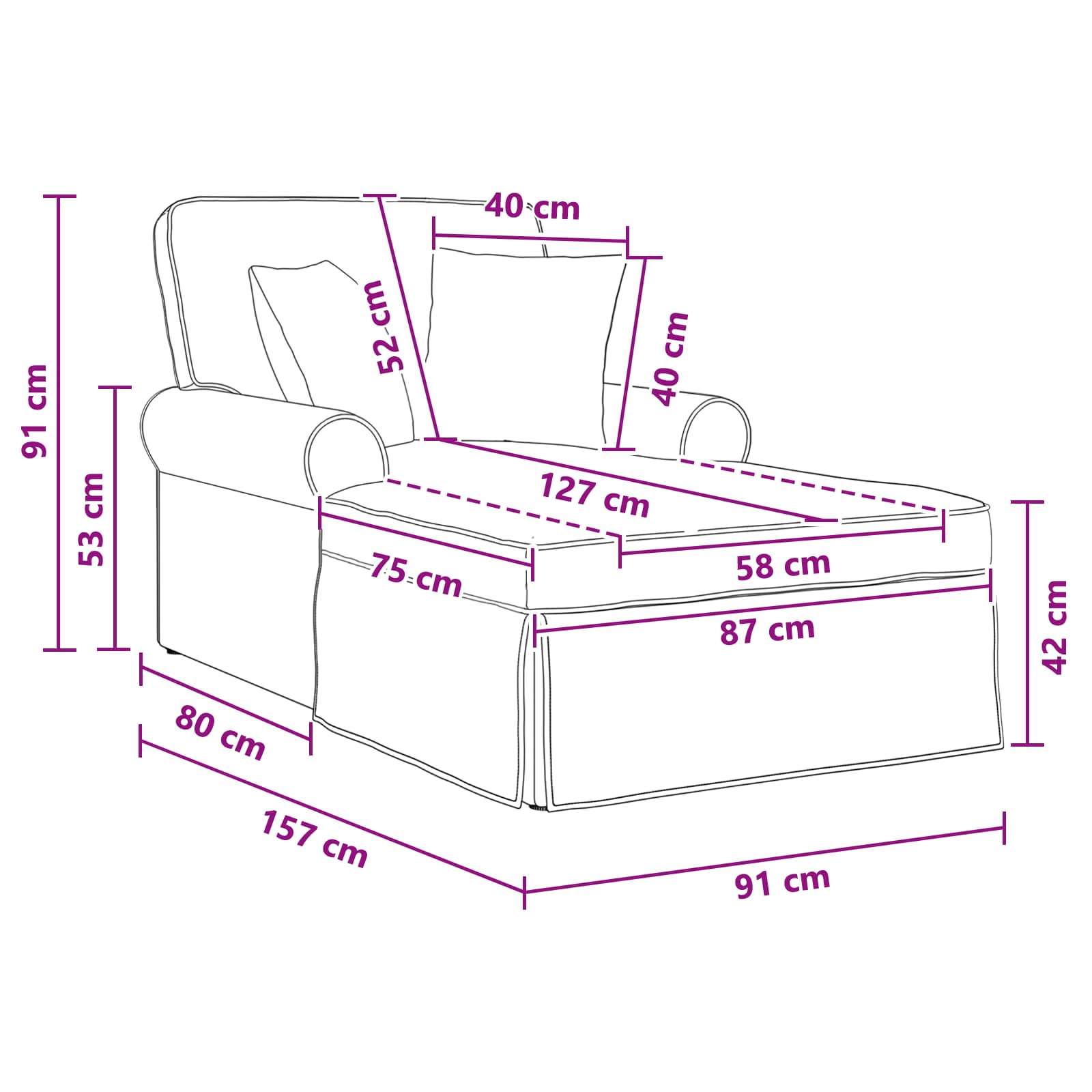Chaise Lounge mit Rock mit Kissen Schwarz 157 x 91 x 91 cm ARES