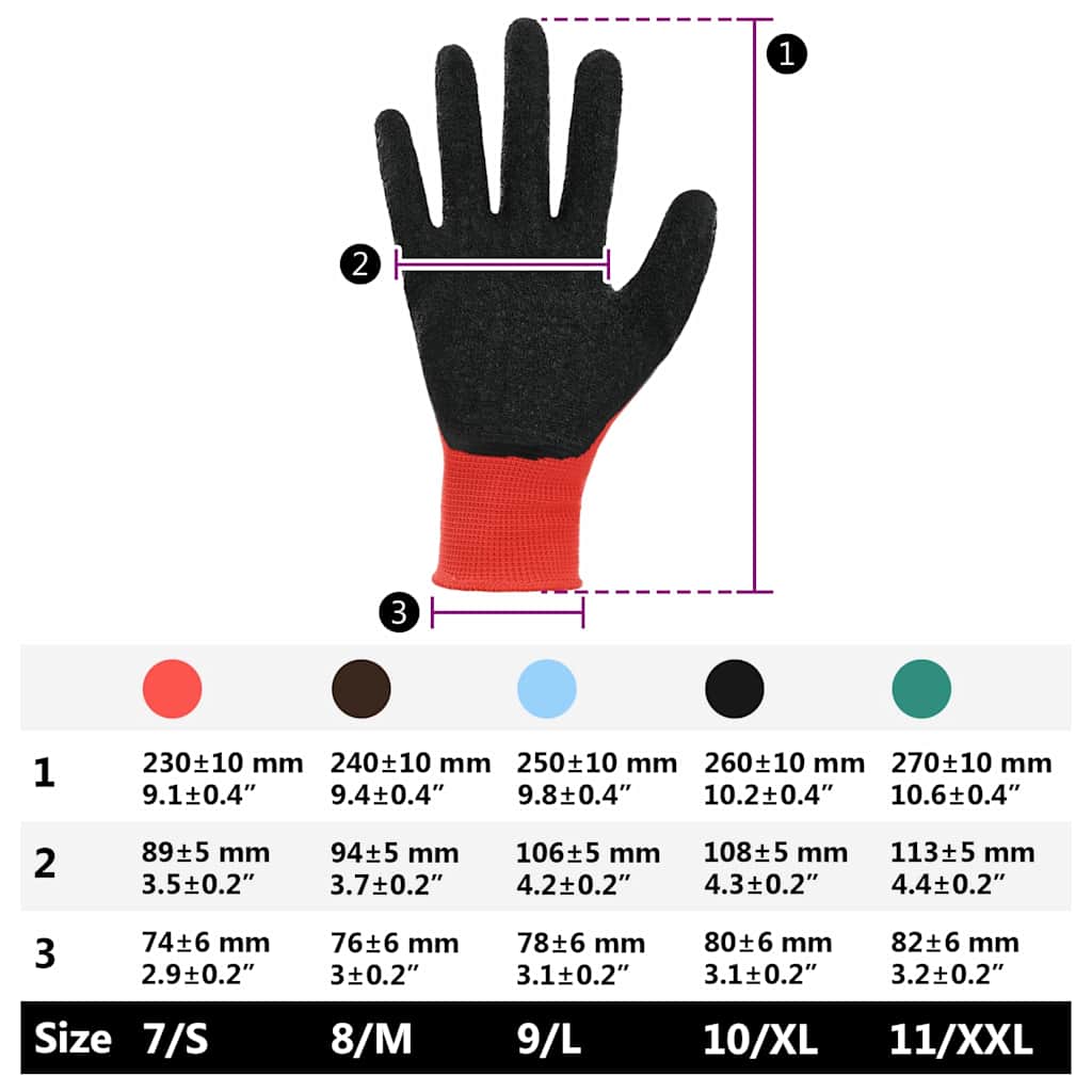 Arbeitshandschuhe 12 Stk. Rot und Schwarz 7 / S Latexbeschichtung
