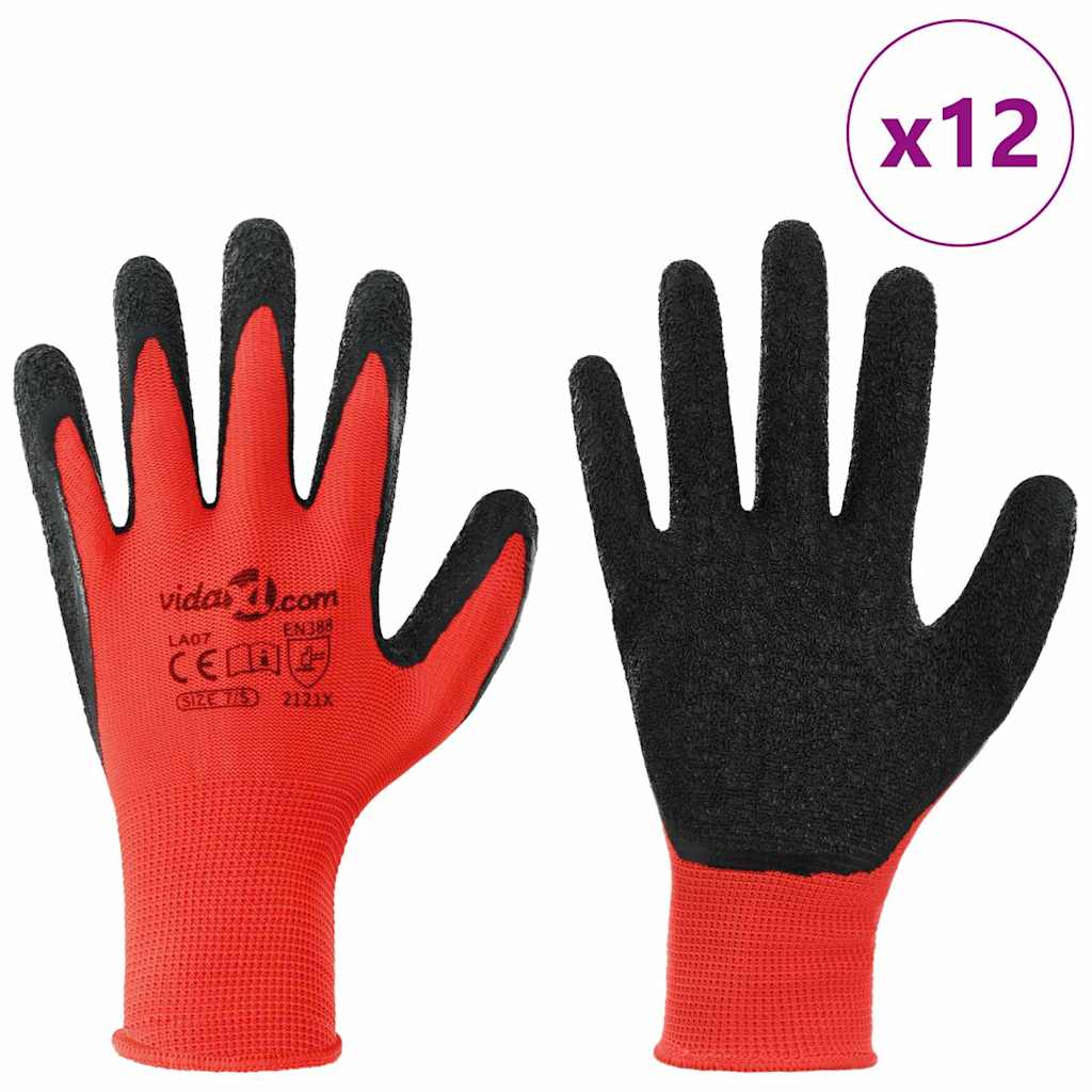 Arbeitshandschuhe 12 Stk. Rot und Schwarz 7 / S Latexbeschichtung