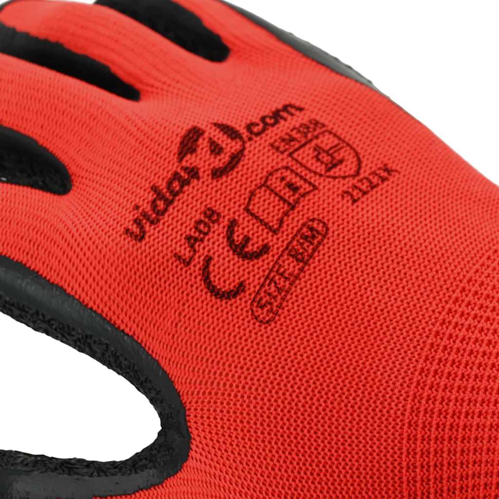 Arbeitshandschuhe 12 Stk. Rot und Schwarz 8 / m Latexbeschichtung