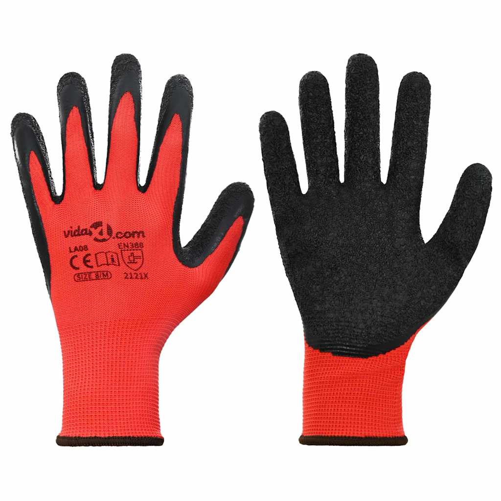 Arbeitshandschuhe 24 Stk. Rot und Schwarz 8 / m Latexbeschichtung