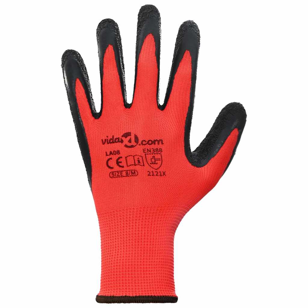 Arbeitshandschuhe 24 Stk. Rot und Schwarz 8 / m Latexbeschichtung