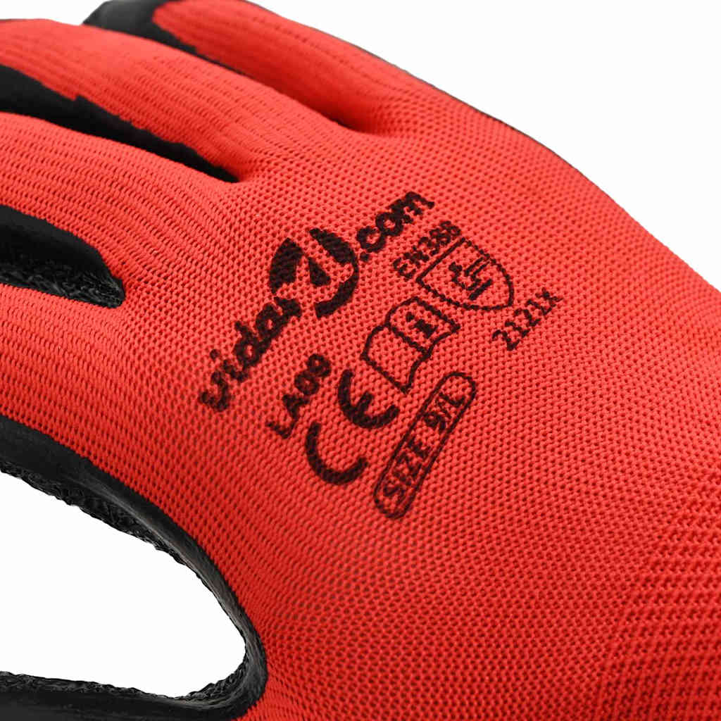 Arbeitshandschuhe 12 Stk. Rot und Schwarz 9 / l Latexbeschichtung
