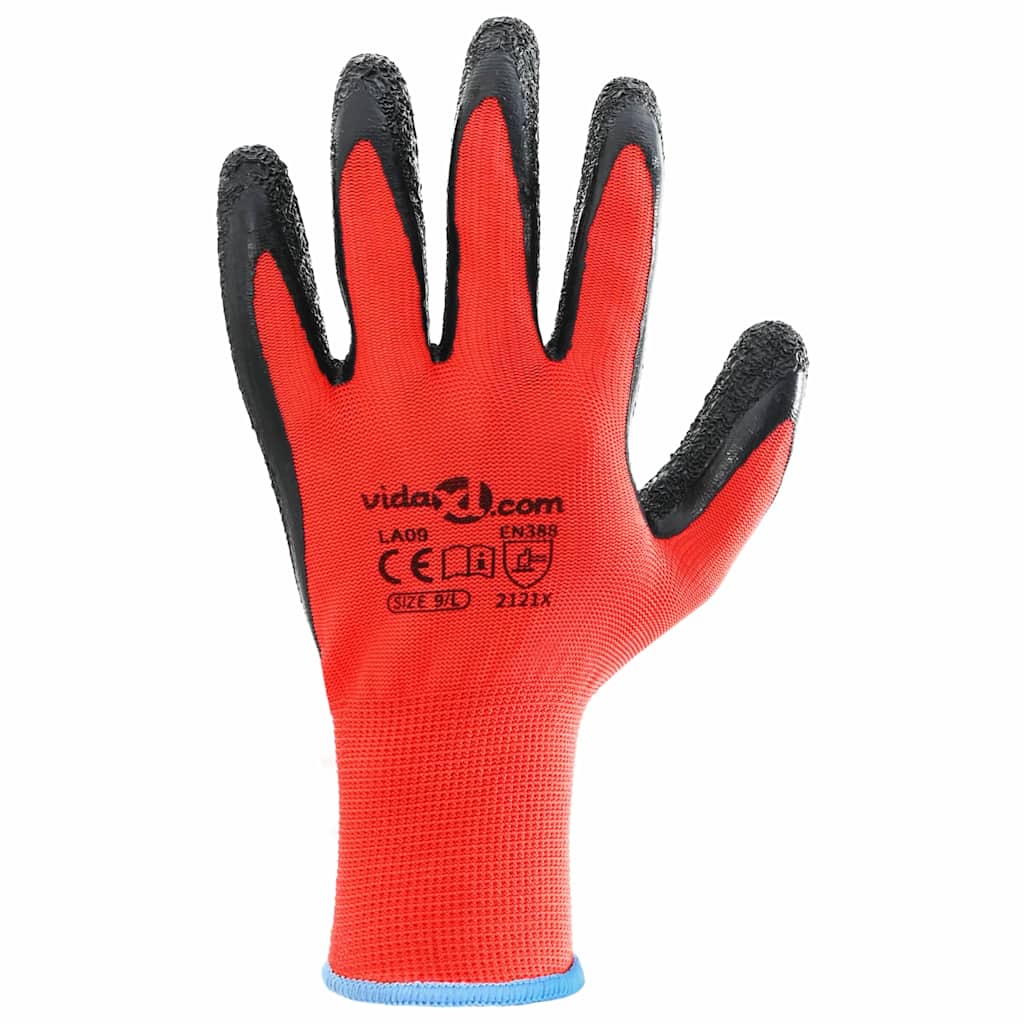 Arbeitshandschuhe 12 Stk. Rot und Schwarz 9 / l Latexbeschichtung