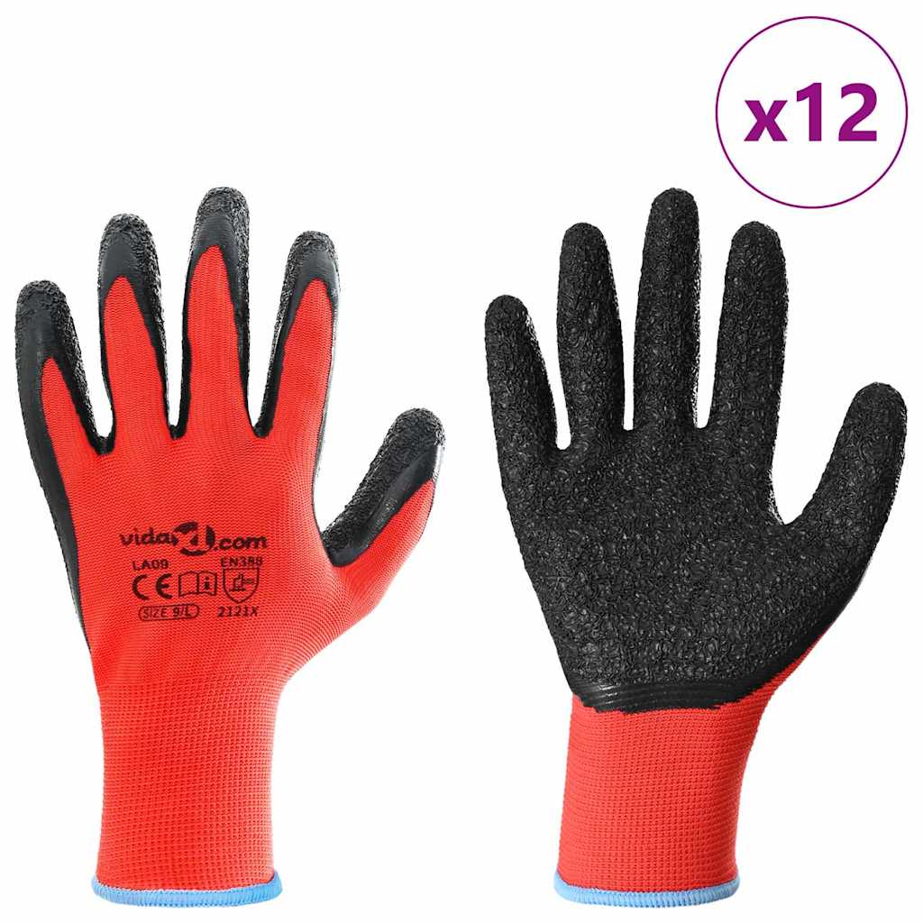 Arbeitshandschuhe 12 Stk. Rot und Schwarz 9 / l Latexbeschichtung