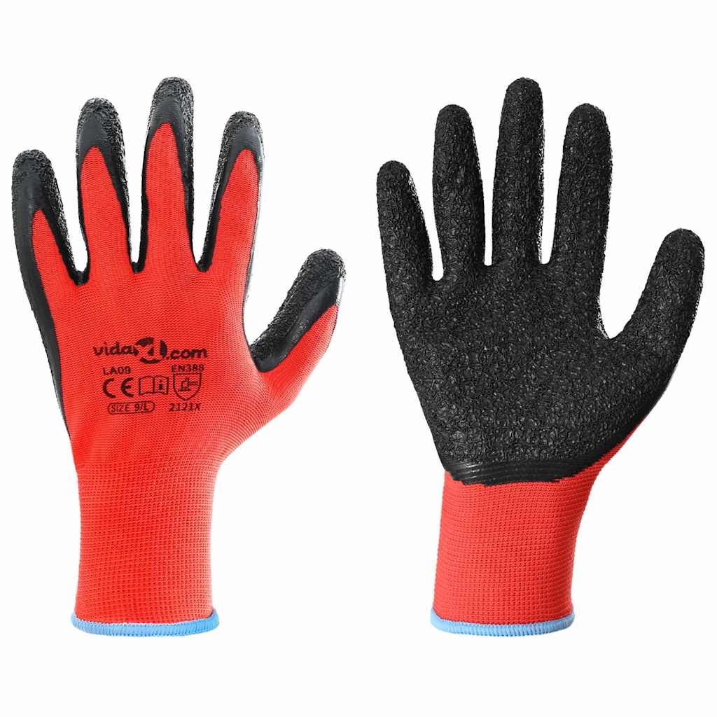 Arbeitshandschuhe 24 Stk. Rot und Schwarz 9 / l Latexbeschichtung