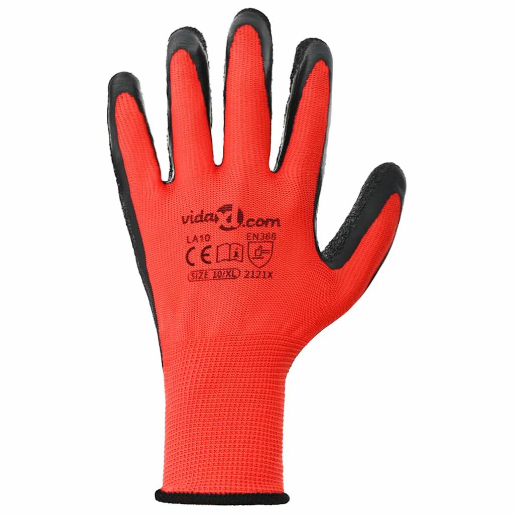 Arbeitshandschuhe 12 Stk. Rot und Schwarz 10 / XL