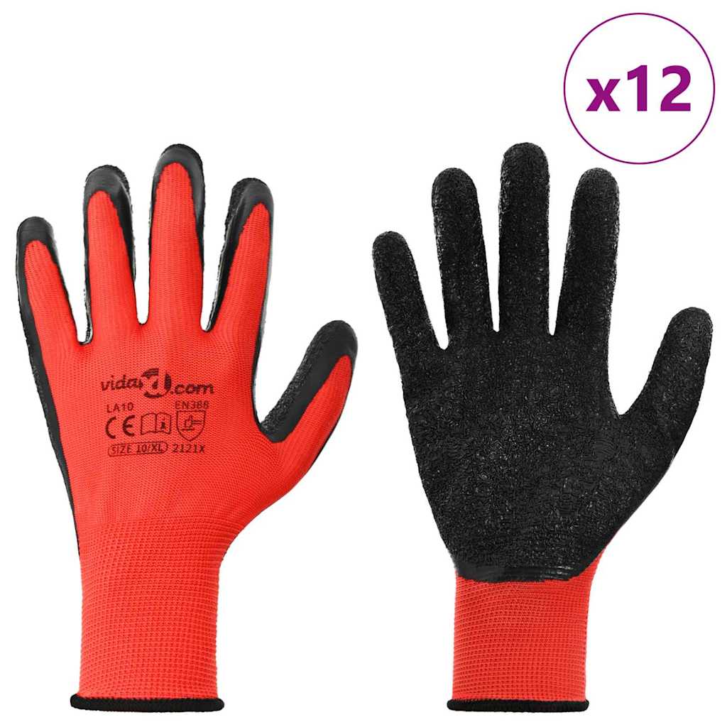 Arbeitshandschuhe 12 Stk. Rot und Schwarz 10 / XL