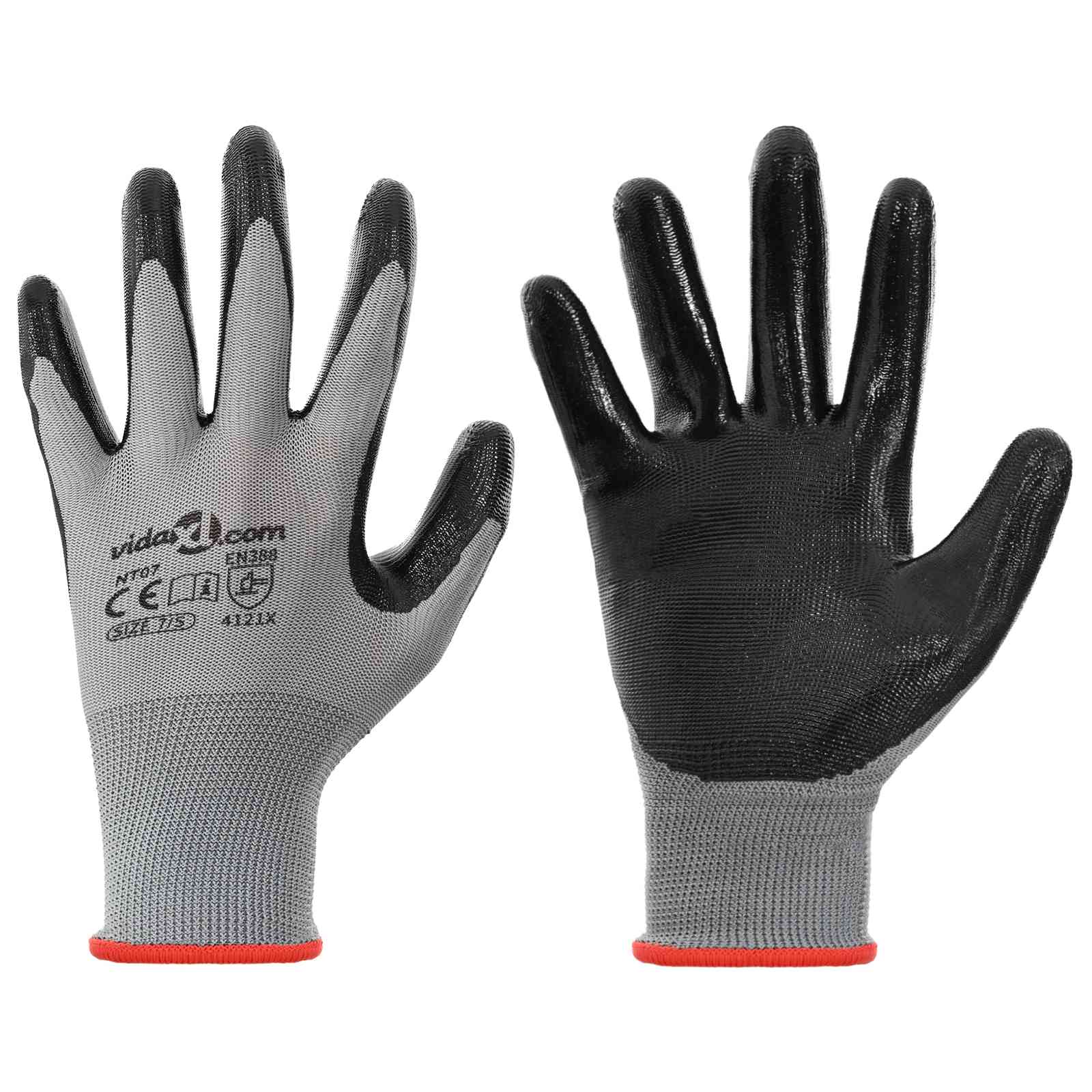 Arbeitshandschuhe 12 Stk. Grau und Schwarz 7 / S Polyester