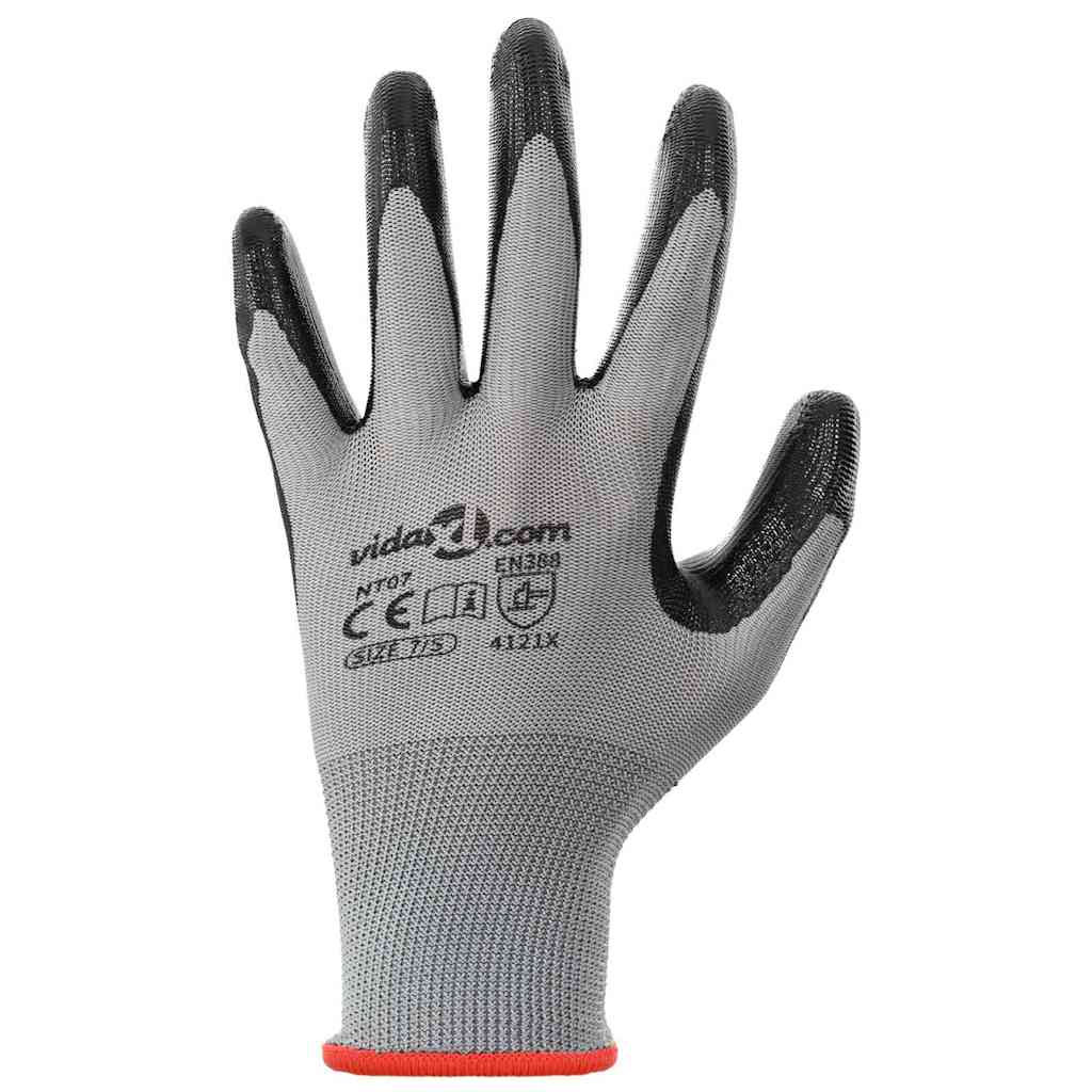 Arbeitshandschuhe 12 Stk. Grau und Schwarz 7 / S Polyester