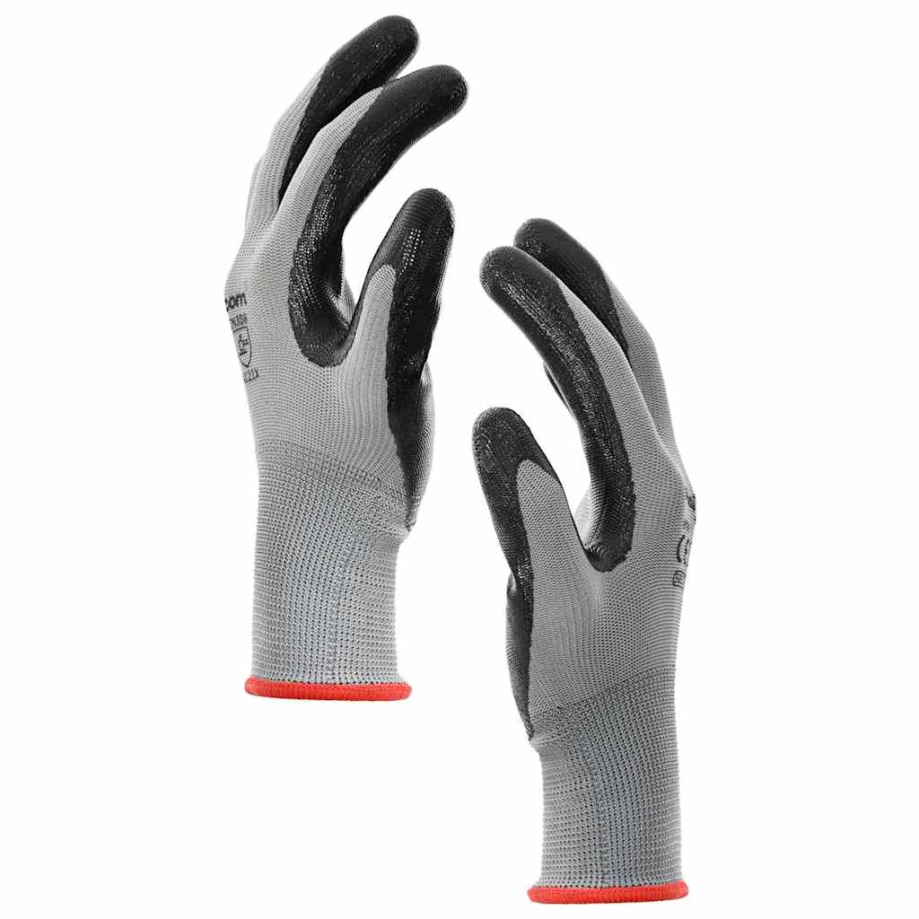 Arbeitshandschuhe 12 Stk. Grau und Schwarz 7 / S Polyester