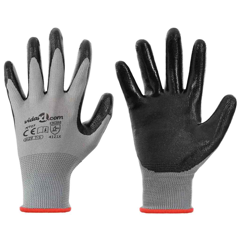 Arbeitshandschuhe 24 Stk. Grau und Schwarz 7 / S Polyester