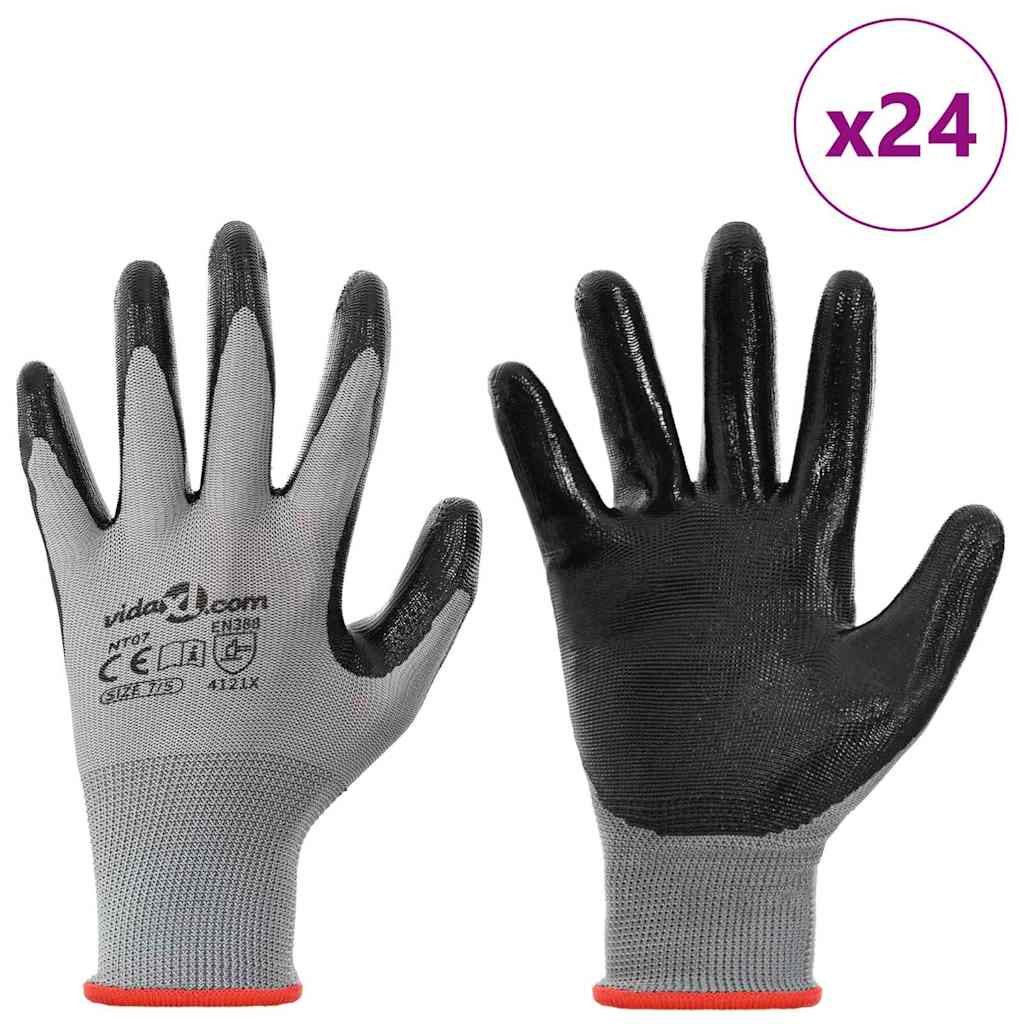 Arbeitshandschuhe 24 Stk. Grau und Schwarz 7 / S Polyester