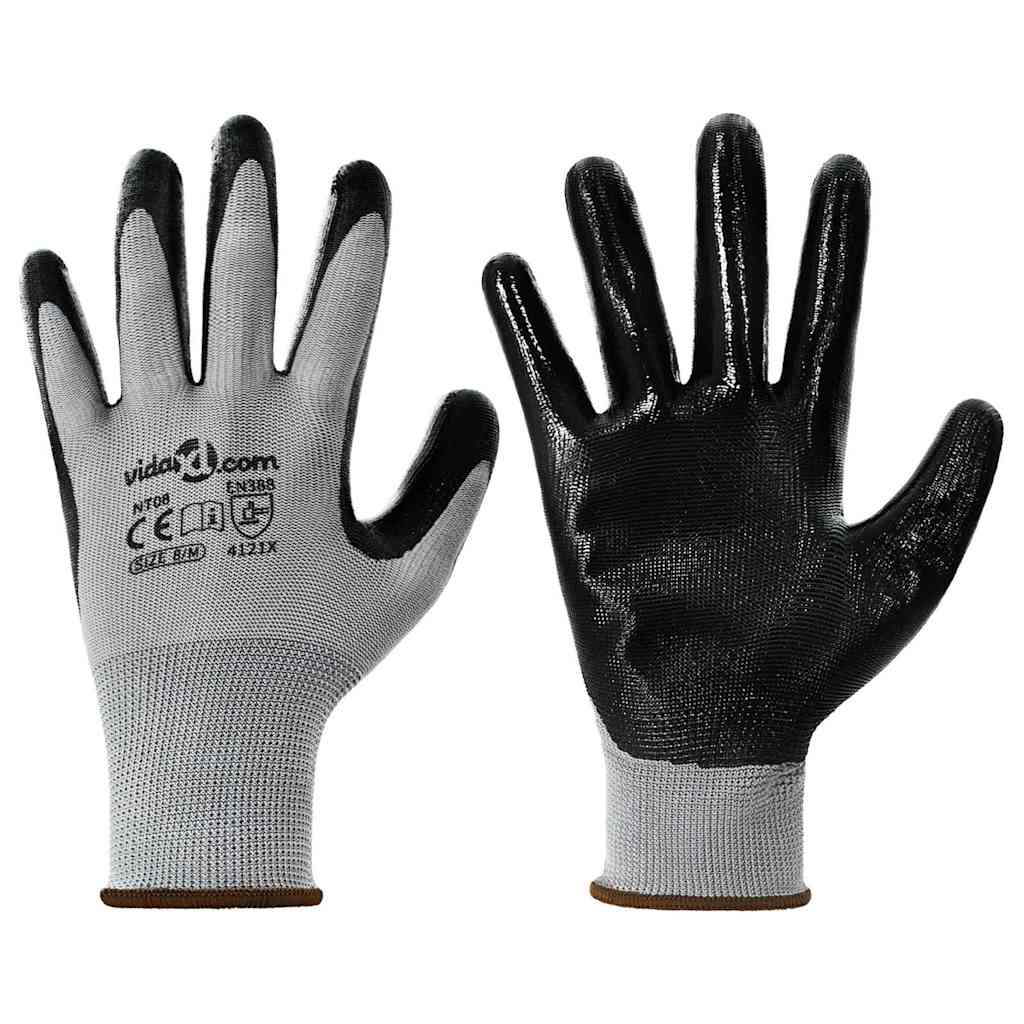 Arbeitshandschuhe 12 Stk. Grau und Schwarz 8 / m Polyester