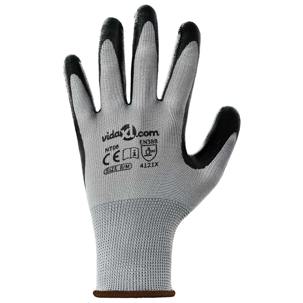 Arbeitshandschuhe 12 Stk. Grau und Schwarz 8 / m Polyester
