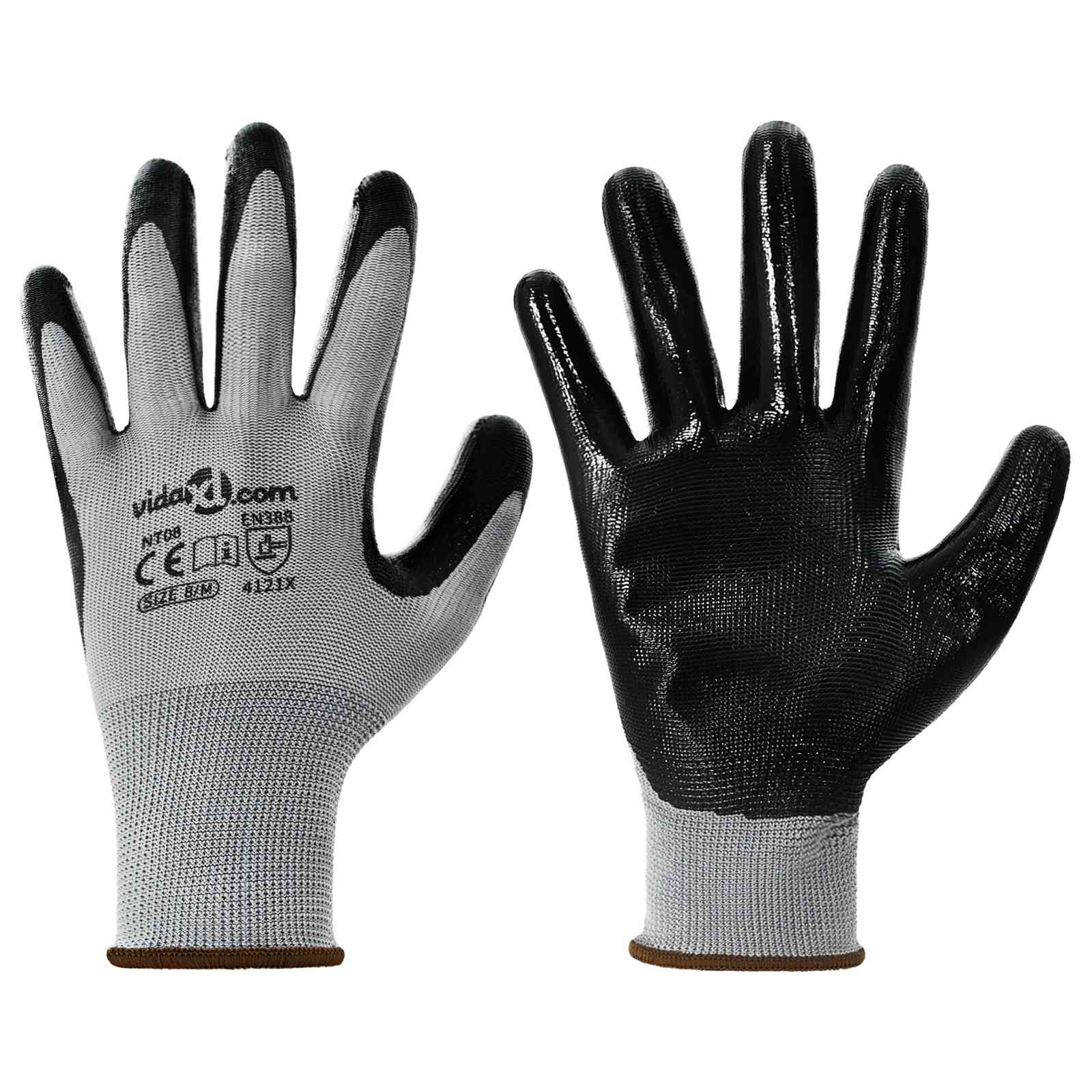 Arbeitshandschuhe 24 Stk. Grau und Schwarz 8 / m Polyester