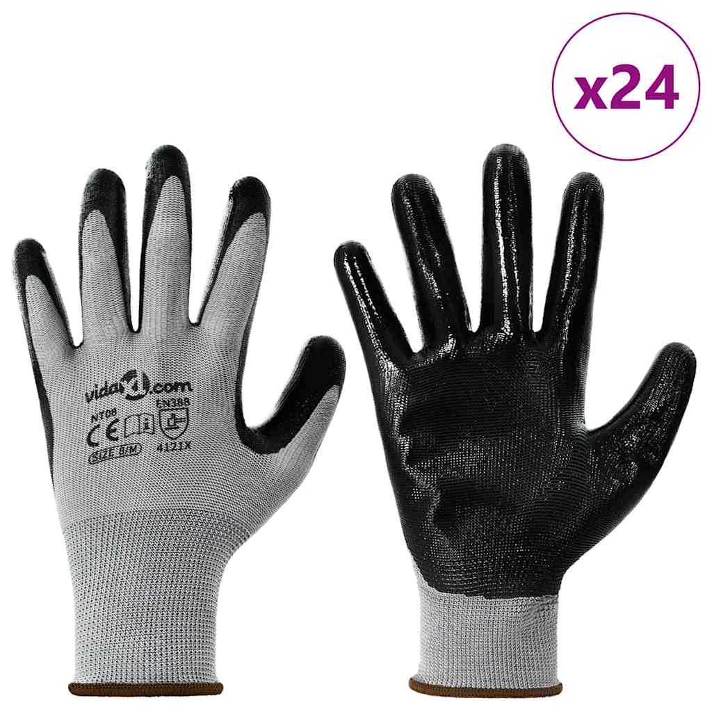 Arbeitshandschuhe 24 Stk. Grau und Schwarz 8 / m Polyester
