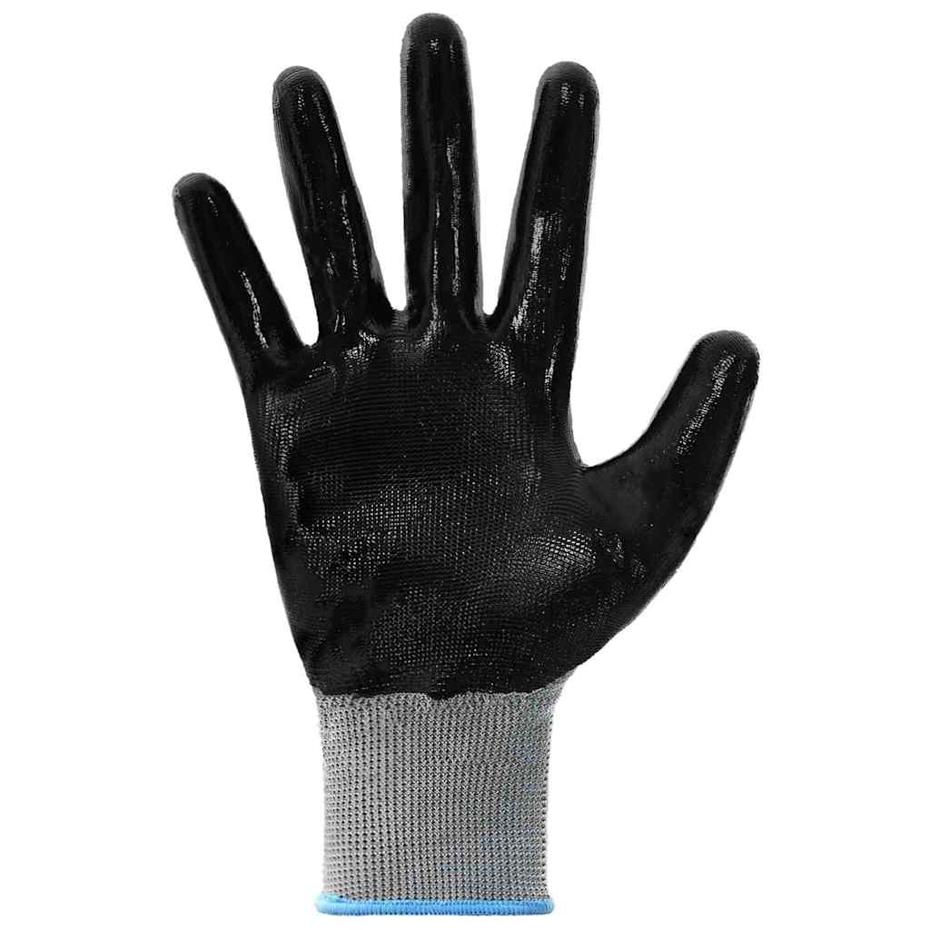 Arbeitshandschuhe 12 Stk. Grau und Schwarz 9 / l Polyester