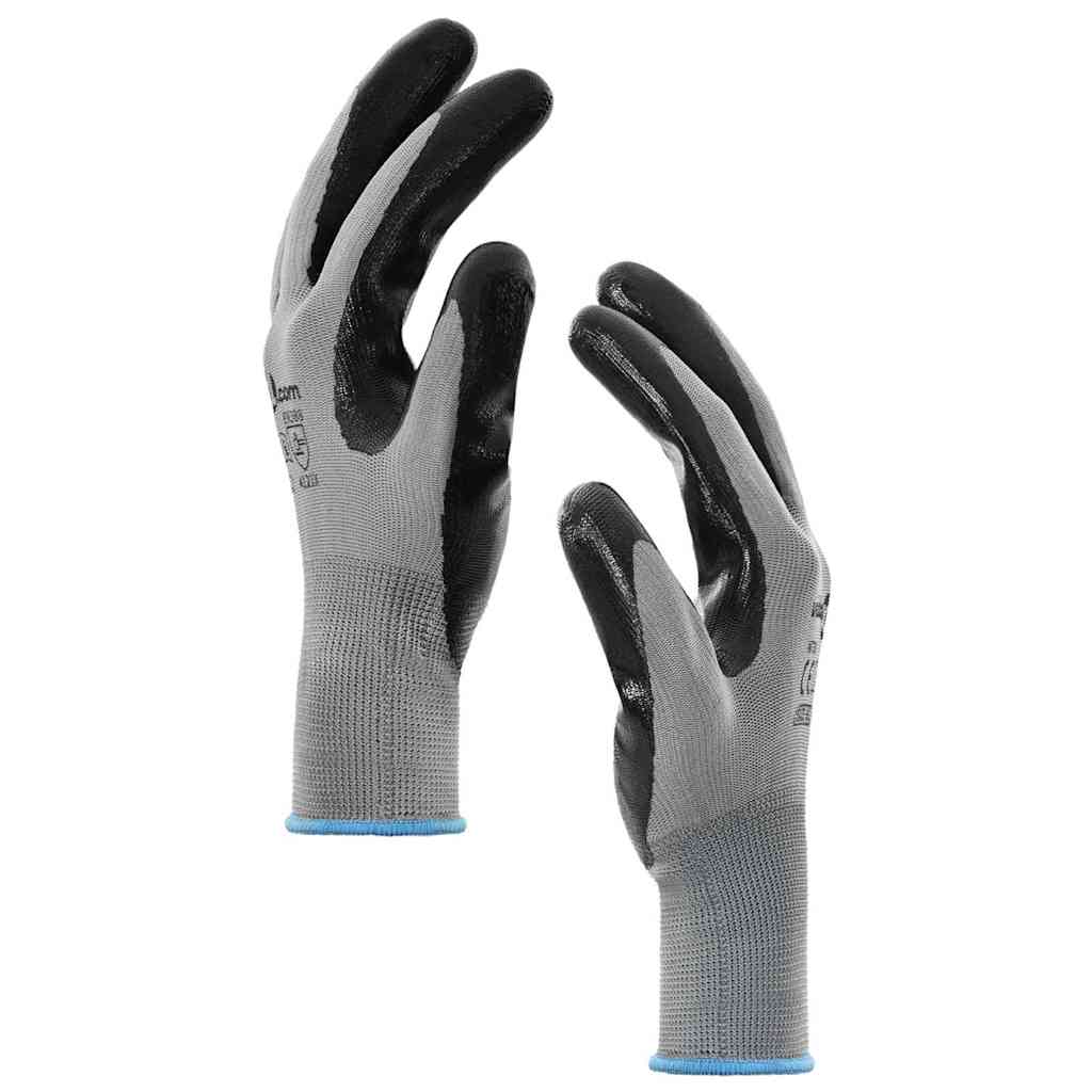 Arbeitshandschuhe 12 Stk. Grau und Schwarz 9 / l Polyester