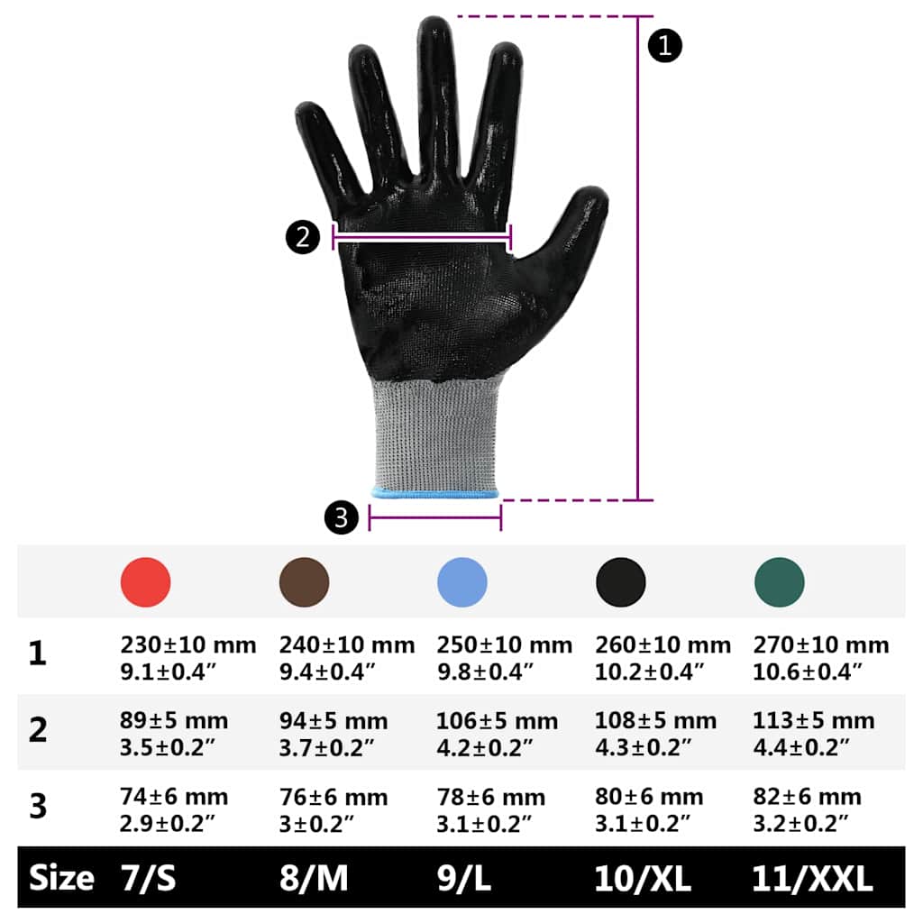 Arbeitshandschuhe 12 Stk. Grau und Schwarz 9 / l Polyester
