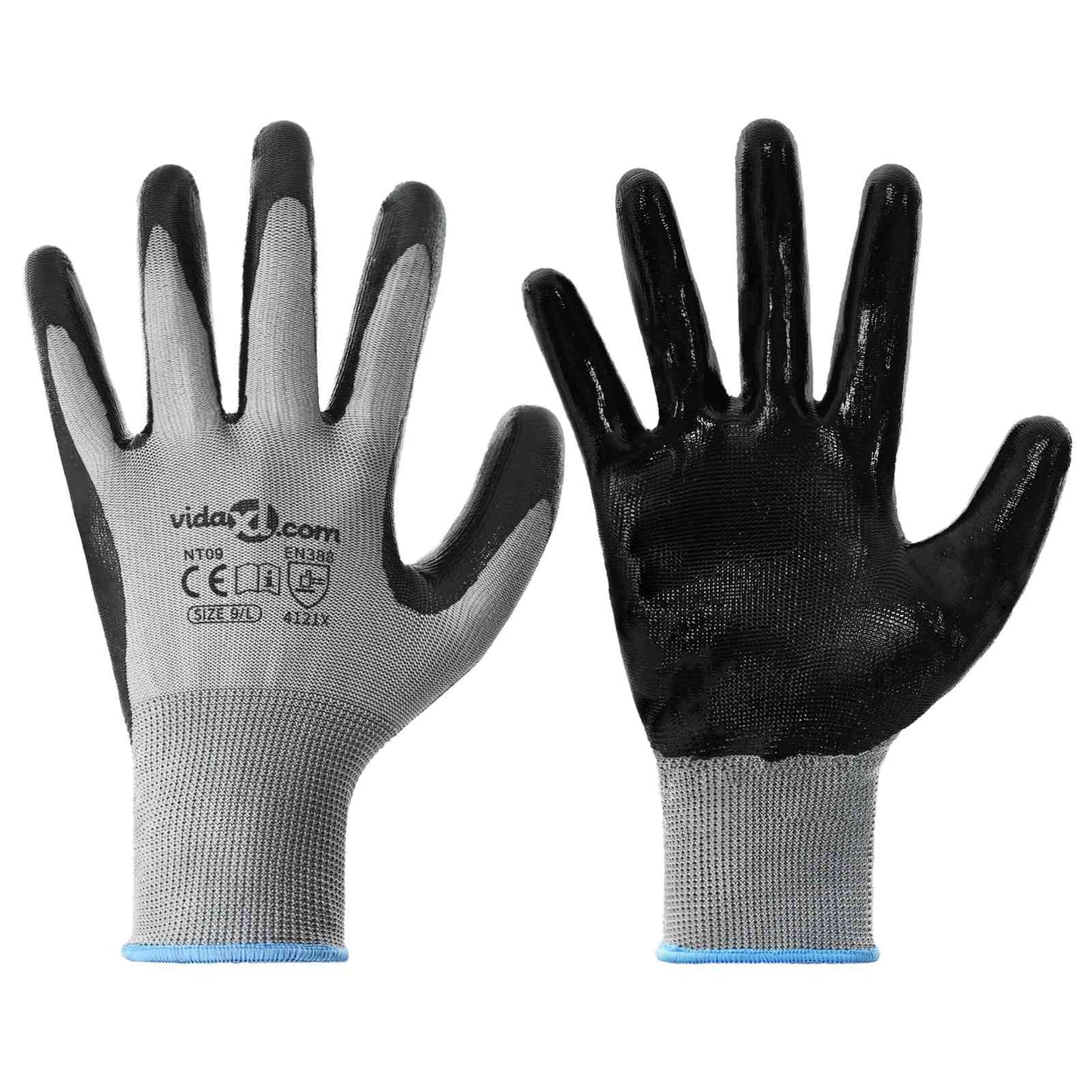 Arbeitshandschuhe 24 Stk. Grau und Schwarz 9 / l Polyester