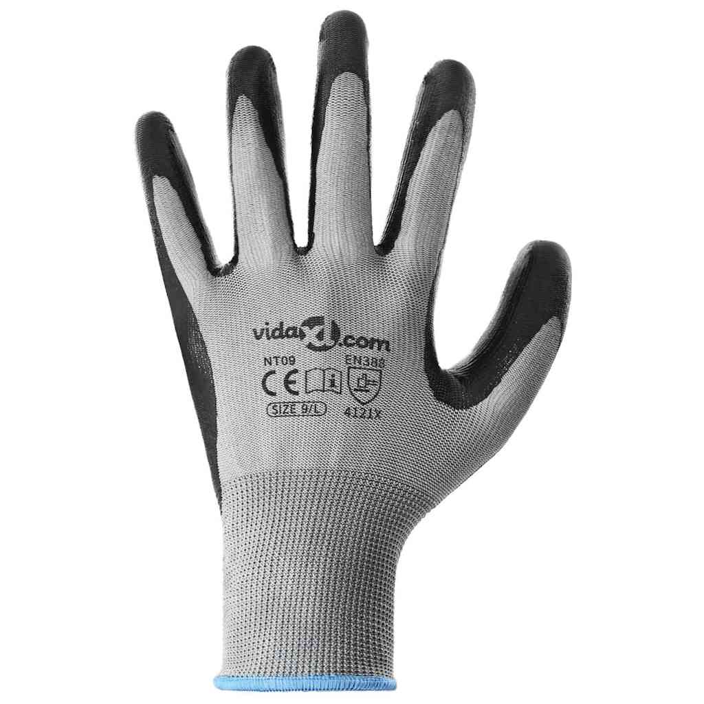Arbeitshandschuhe 24 Stk. Grau und Schwarz 9 / l Polyester