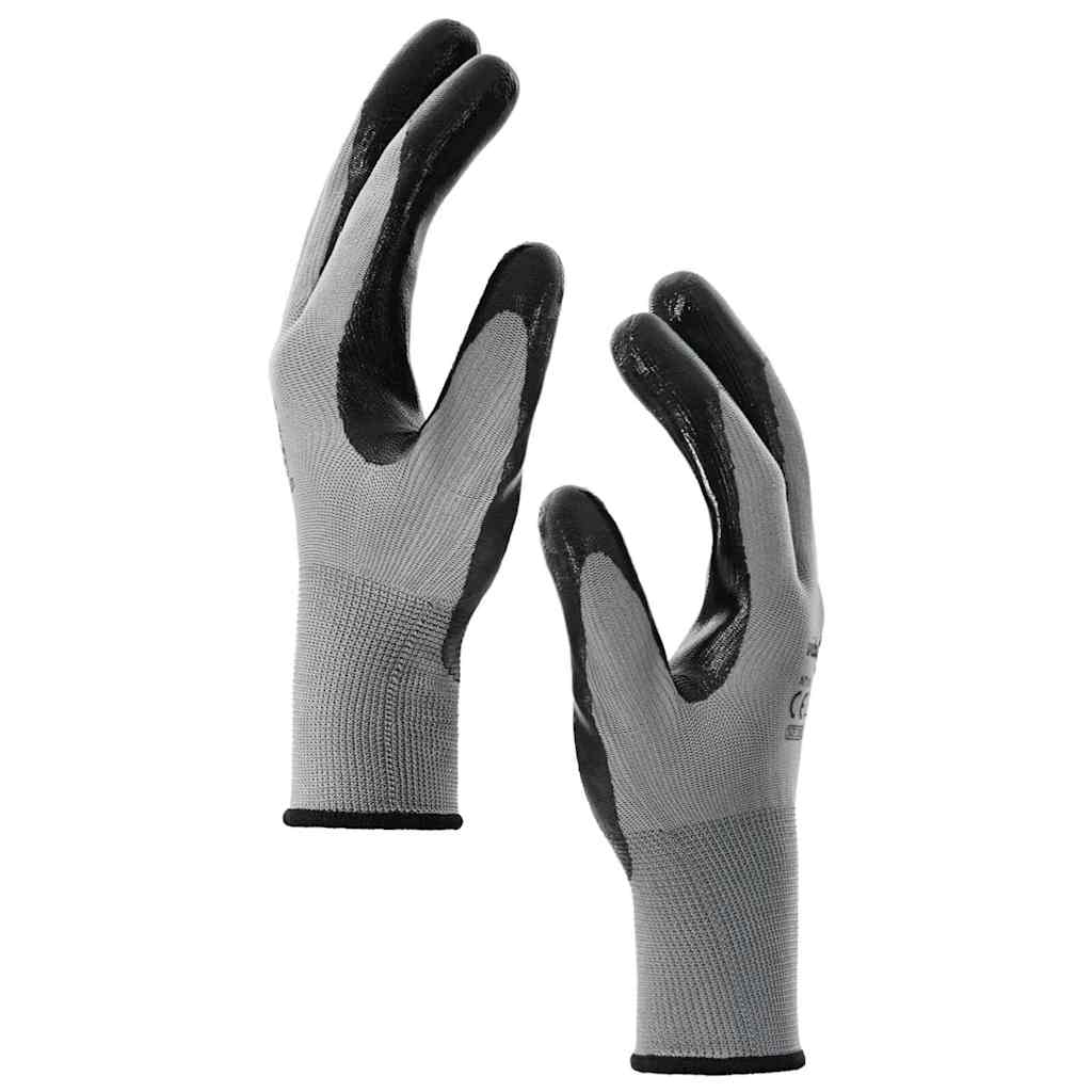 Arbeitshandschuhe 12 Stk. Grau und Schwarz 10 / XL Polyester