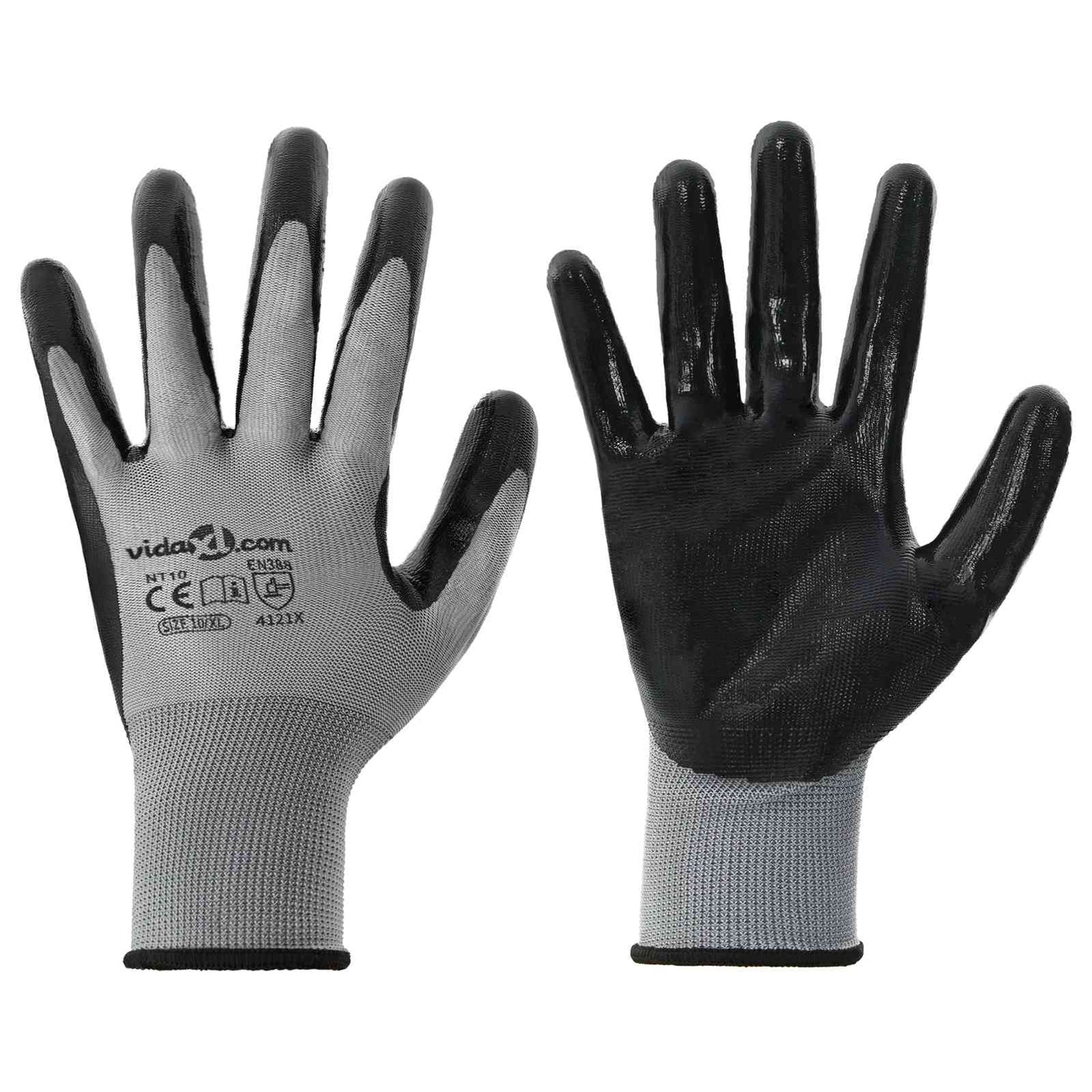 Arbeitshandschuhe 24 Stk. Grau und Schwarz 10 / XL Polyester