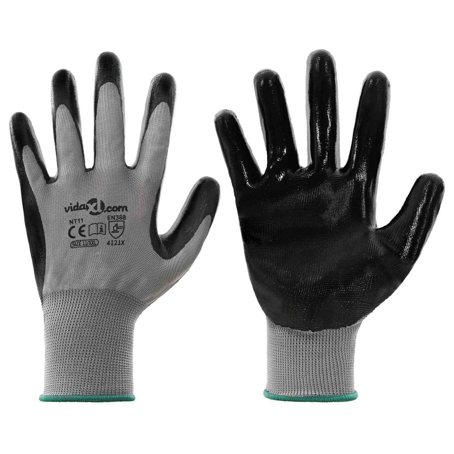 Arbeitshandschuhe 12 Stk. Grau und Schwarz 11 / XXL Polyester