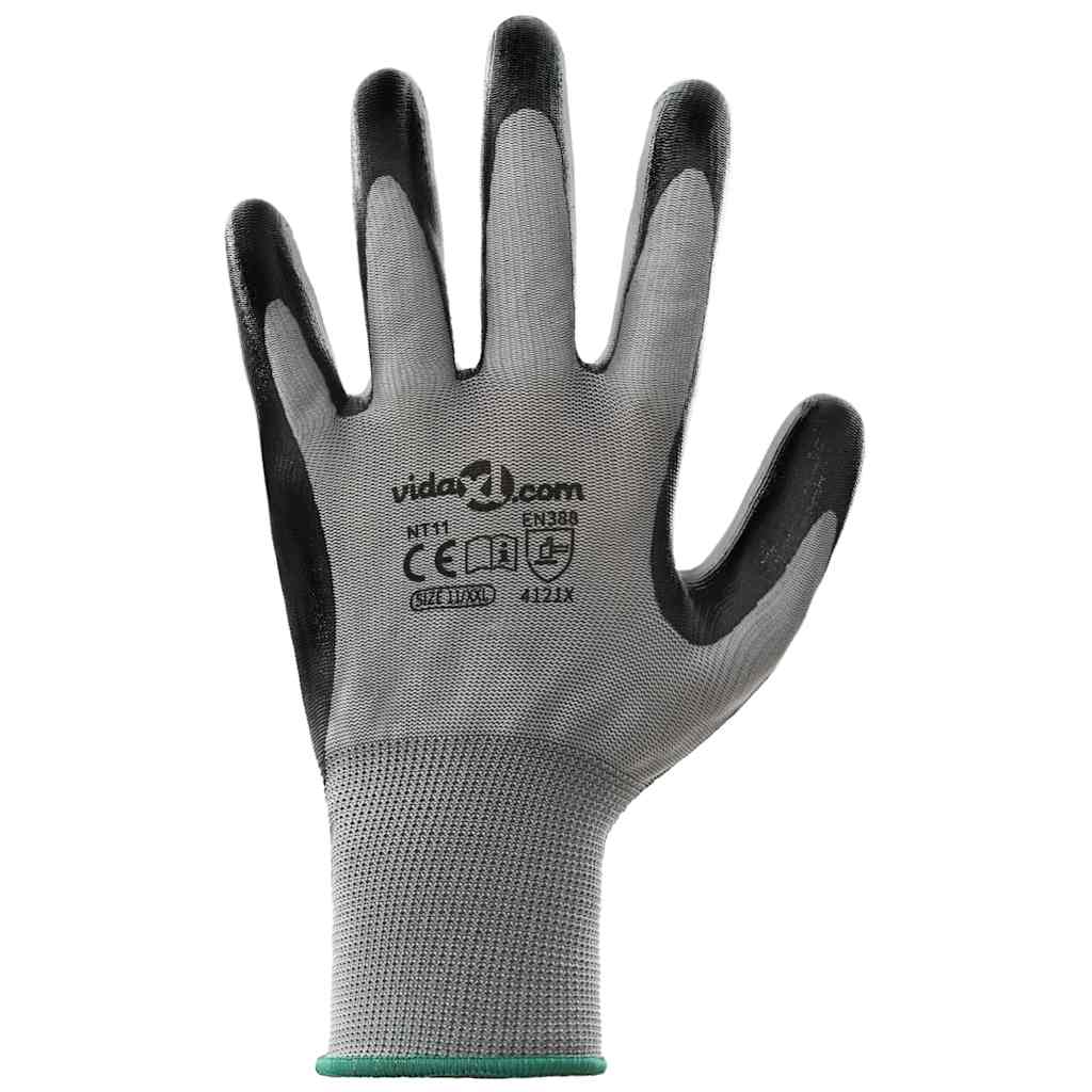 Arbeitshandschuhe 12 Stk. Grau und Schwarz 11 / XXL Polyester