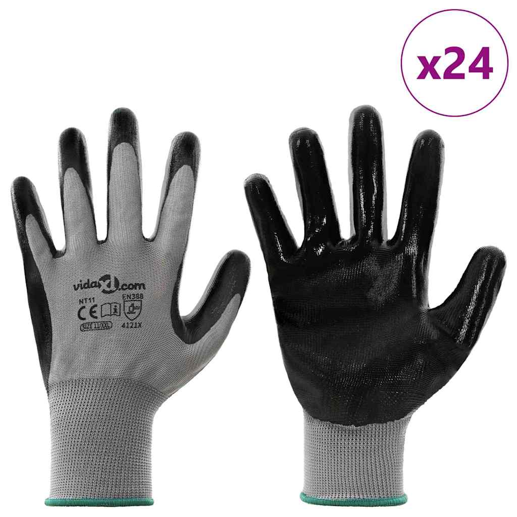 Arbeitshandschuhe 24 Stk. Grau und Schwarz 11 / XXL Polyester