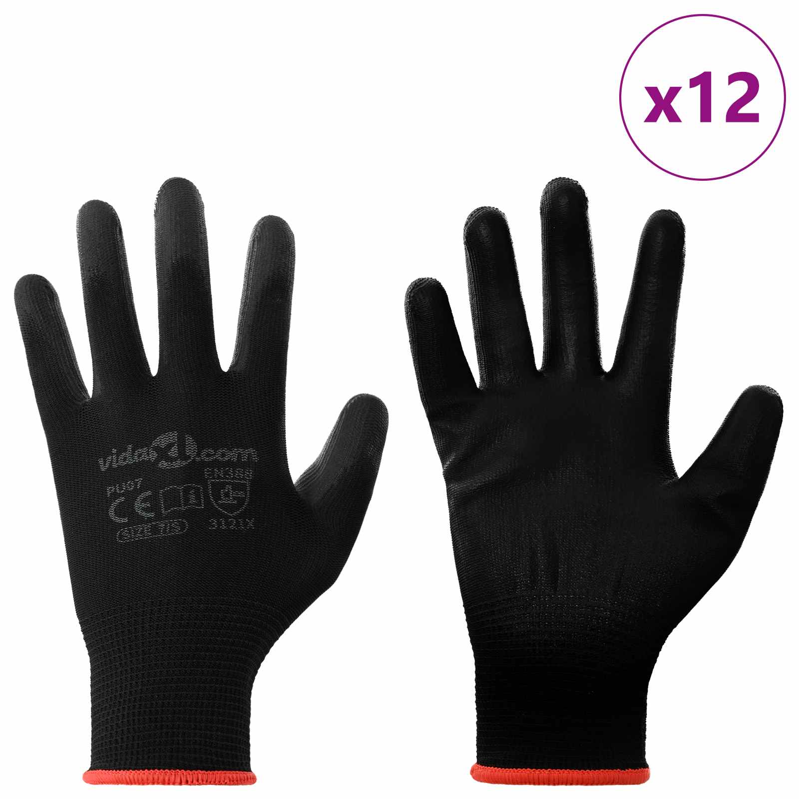 Arbeitshandschuhe 12 Stk. Schwarz 7 / S Polyester