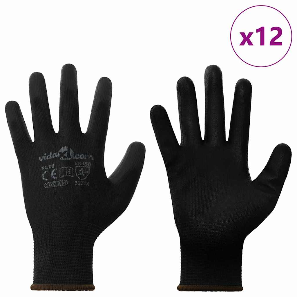 Arbeitshandschuhe 12 Stk. Schwarz 8 / m Polyester