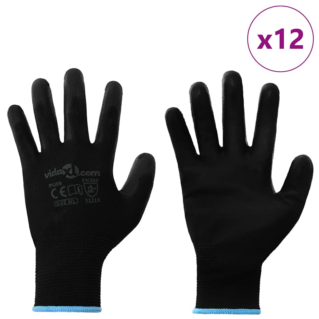 Arbeitshandschuhe 12 Stk. Schwarz 9 / l Polyester