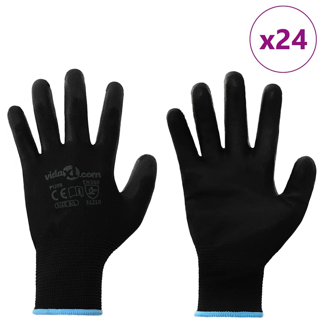 Arbeitshandschuhe 24 Stk. Schwarz 9 / l Polyester